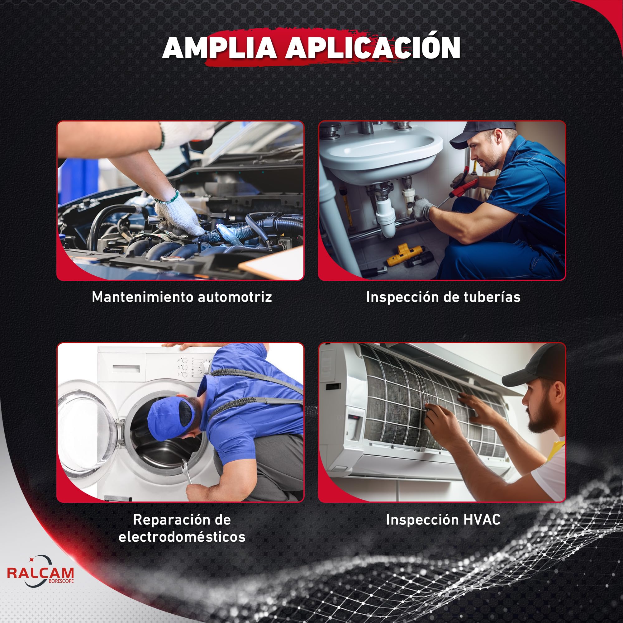 Ralcam Cámara Endoscópica con Pantalla 4,3" HD 1080P, 8,5mm con 6 LED, IP67 Impermeable, Endoscopio Profesional para Automóviles, Hogar y Fontanería (Sonda 1m Flexible)