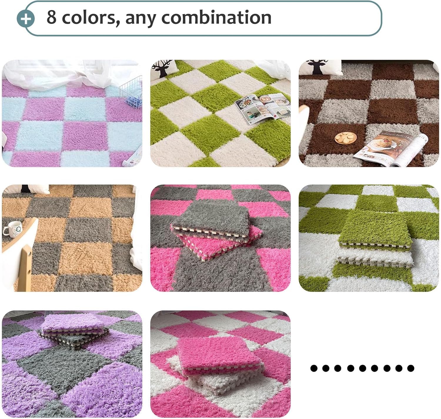 Maty z pianki pluszowej, dywaniki z łączonych puzzli, maty podłogowe, 48 szt., 12x12x0,4 cala, kwadratowe, dywaniki z puzzli, puszyste, płytki piankowe(Green)