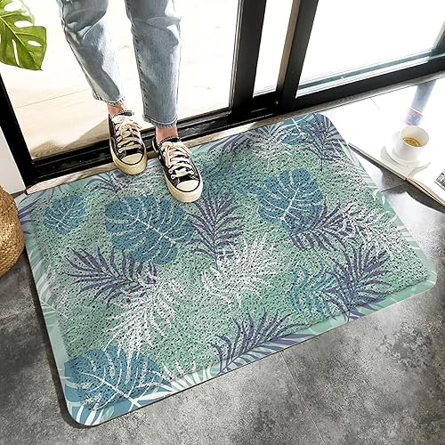 Miniatura 1 de Tapete de bienvenida para exteriores, diseño nórdico de verano, botánico, con hojas de palmera verde, antideslizante, resistente, tapete de patio,