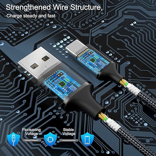 Miniatura 9 de Cable USB tipo C, paquete de 5 (336610 pies), cable USB C trenzado de nailon de carga rápida, compatible con Samsung Galaxy S9 S8 Note 9 Note 8