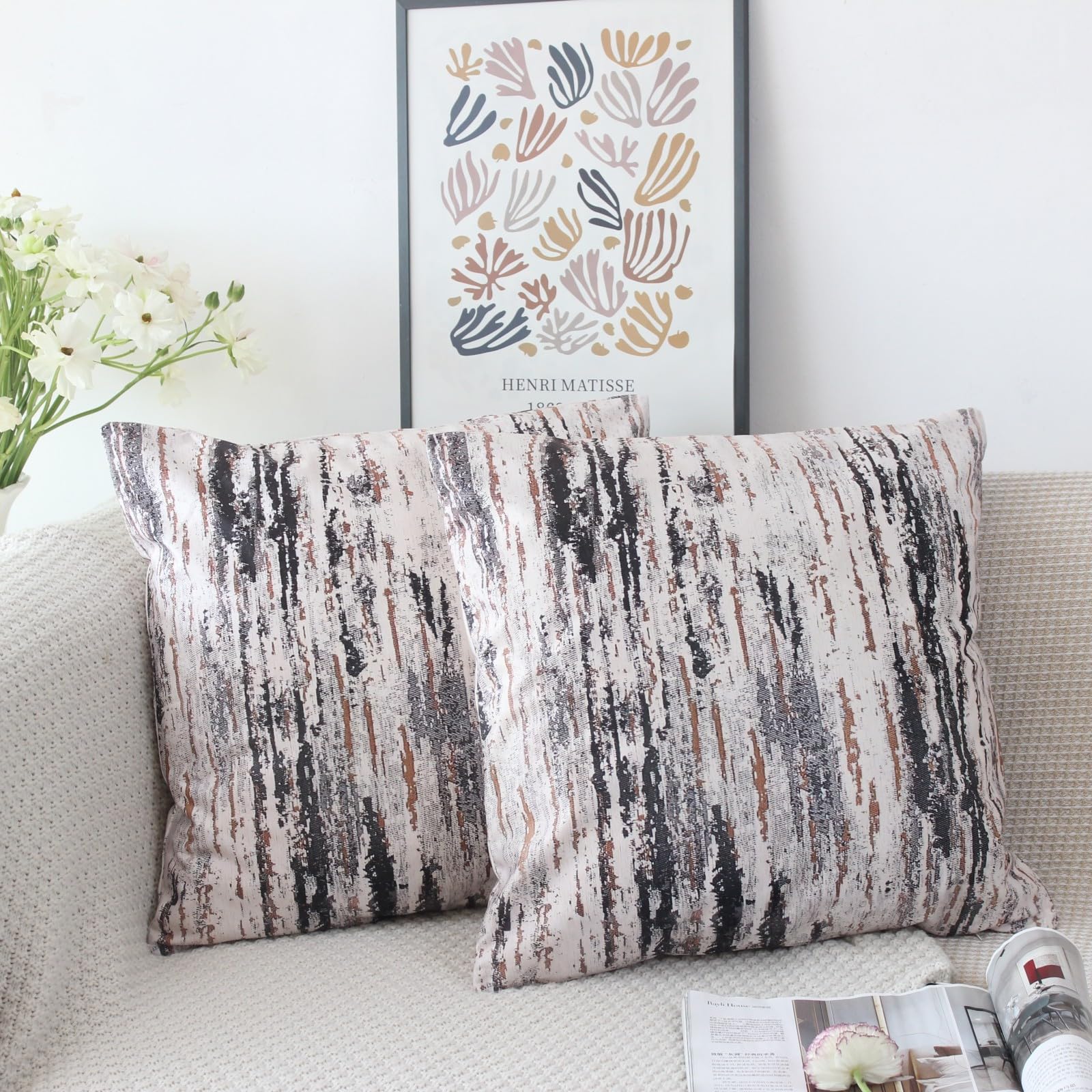 Penguin Home Set Of 4 100% Slub Cotton Fabric Cushion Covers 45cm X 45cm Double Sided Square Pillow Covers With Invisible Zipper Pillow Cases For Living Room, Bedroom, Sofa (Orange/Grey - View #10