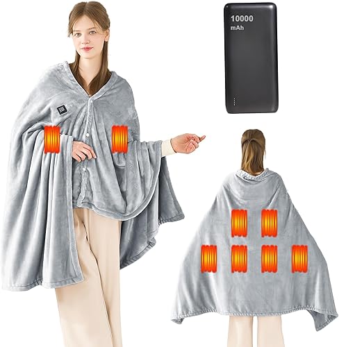 Manta térmica eléctrica portátil con banco de energía de 10000 mAh, manta de calefacción, manta de forro polar de doble cara para mujeres y hombres,