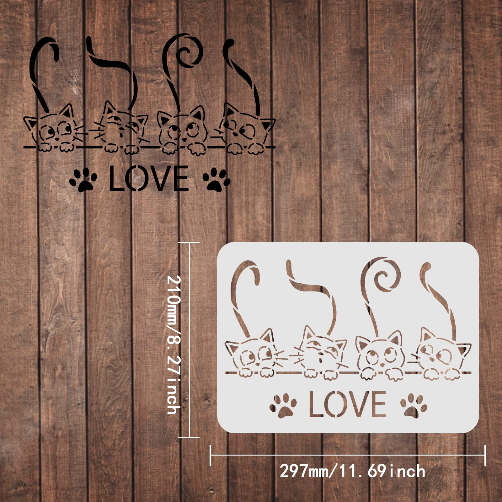 FINGERINSPIRE Cat Stencils - 11.7x8.3 inch Love Cat & Paw Patterns for Painting on Wood, Floor, Wall, Fabric