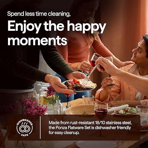 Miniatura 5 de Luciella Ponza - Juego de cubiertos para 12, 65 piezas de acero inoxidable con utensilios para servir, diseño martillado atemporal, resistente al