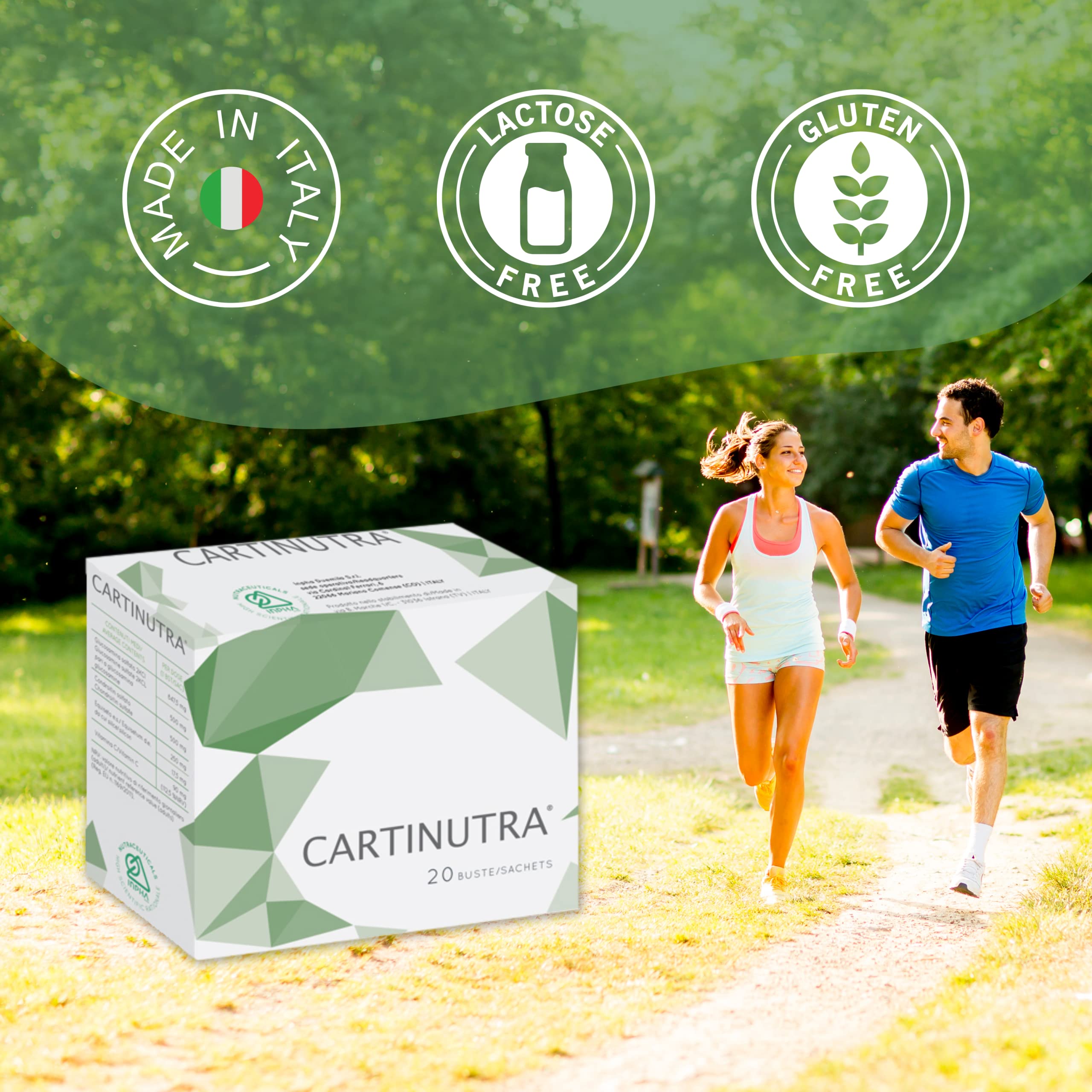 CARTINUTRA® Integratore Articolazioni e cartilagini con Glucosamina e Condroitin Solfato, Silicio Organico e Vitamina C ● Senza Glutine e naturalmente senza Lattosio ● 20 Bustine Gusto Tropical