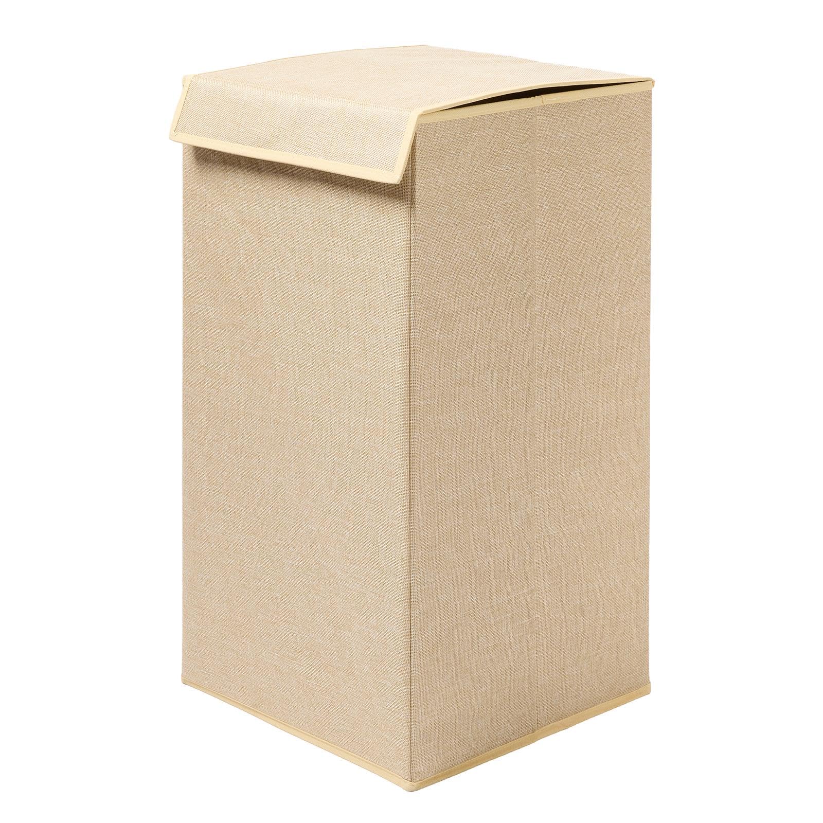 OHS Laundry Basket with Lid Faux Linen Foldable Laundry Hamper, Natural