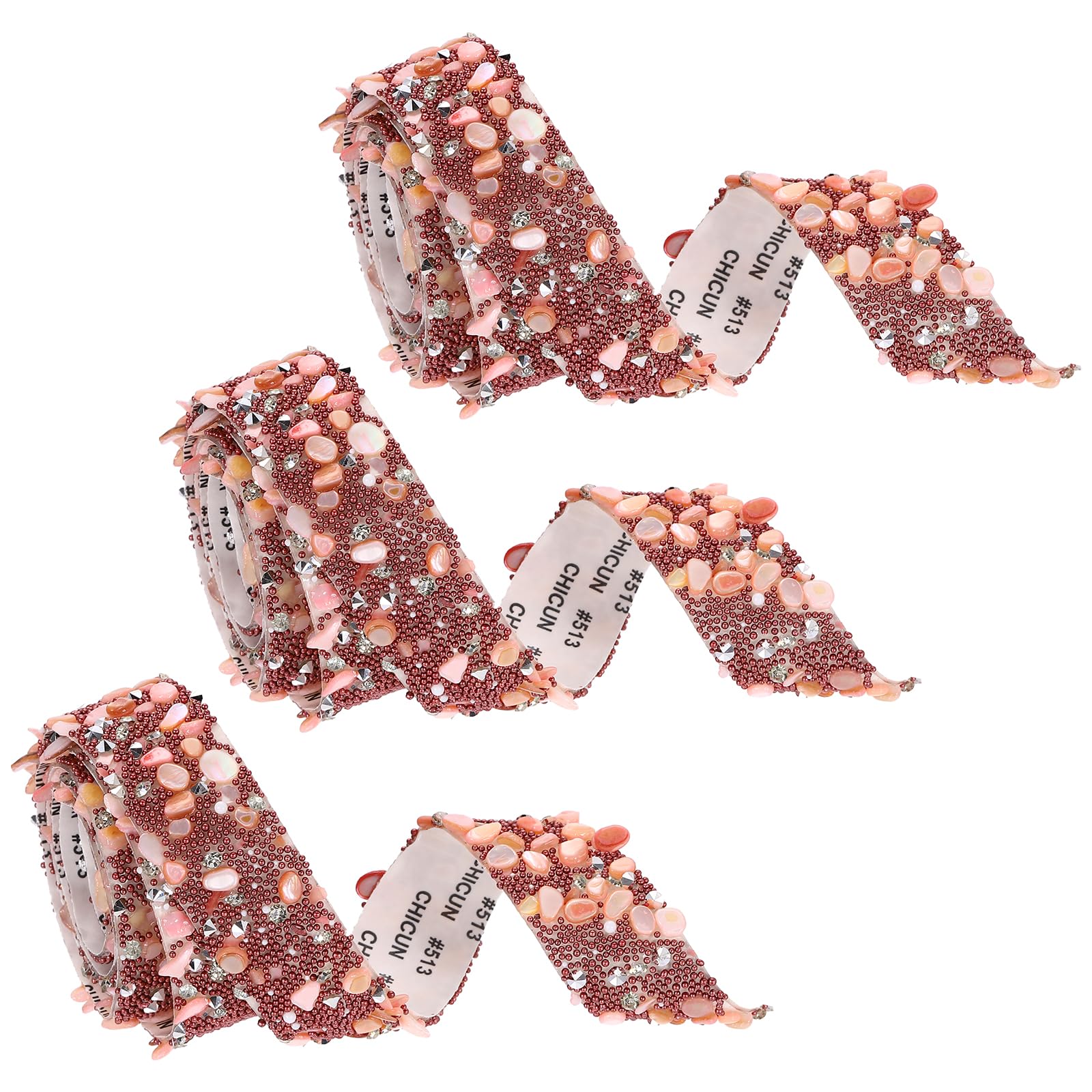 sourcing map 3 Rolls 1 Yard x 0.79" Crystal Rhinestone Ribbon, Self Adhesive Resin Crystal Trim Ribbon Strips, Sparkling Gemstone Trims for DIY Crafts, Clothes, Party Decoration, Brown Pink