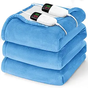 Heated Electric Blanket Queen Size - 84" x 90" Heating Blanket with Dual Control, 10 Levels & 8 Hours Auto Off, Soft Warm Flannel Gift with Over-Heat Protection, ETL & FCC Certified