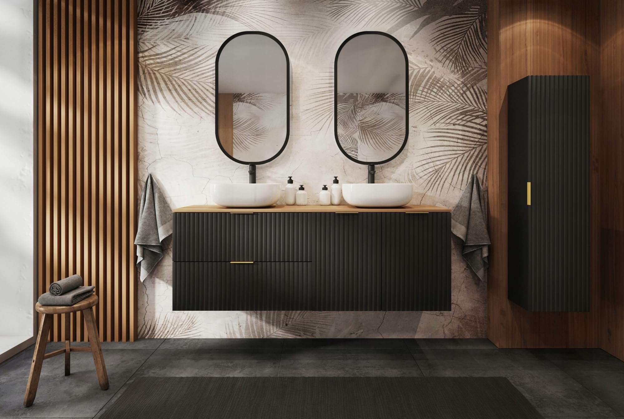 Rodan Moderne Möbel - Schrank Schwarz, Gold Handwerklich Eiche - Möbelstück - Bastelregal – Bastelplatte 60cm + 80 cm + 140 cm