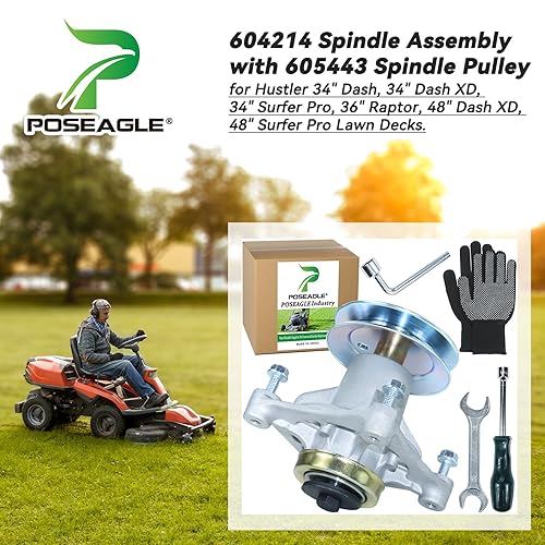 Miniatura 2 de POSEAGLE 604214 Husillo para cortacésped Hustler reemplaza Excel Hustler 604214, Hustler Raptor 604214, husillos Hustler Raptor de 52 pulgadas para
