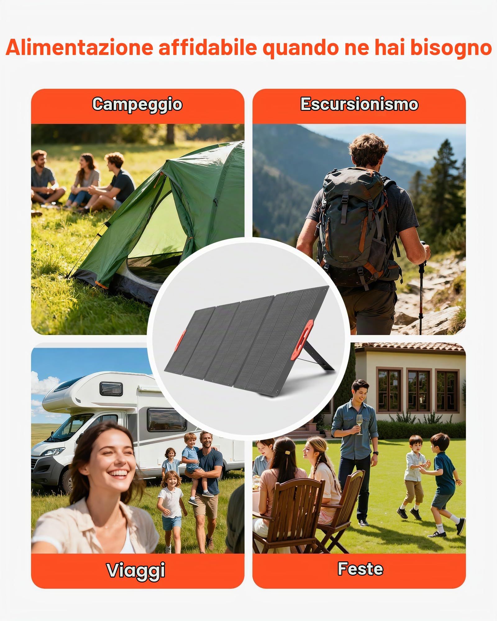 VEVOR Pannello Solare Monocristallino Pieghevole da 300 W, Pannello Solare Monocristallino ETFE Portatile con Alta Efficienza, Uscita MC4, Porte USB, IP67 Impermeabile per Centrali Elettriche
