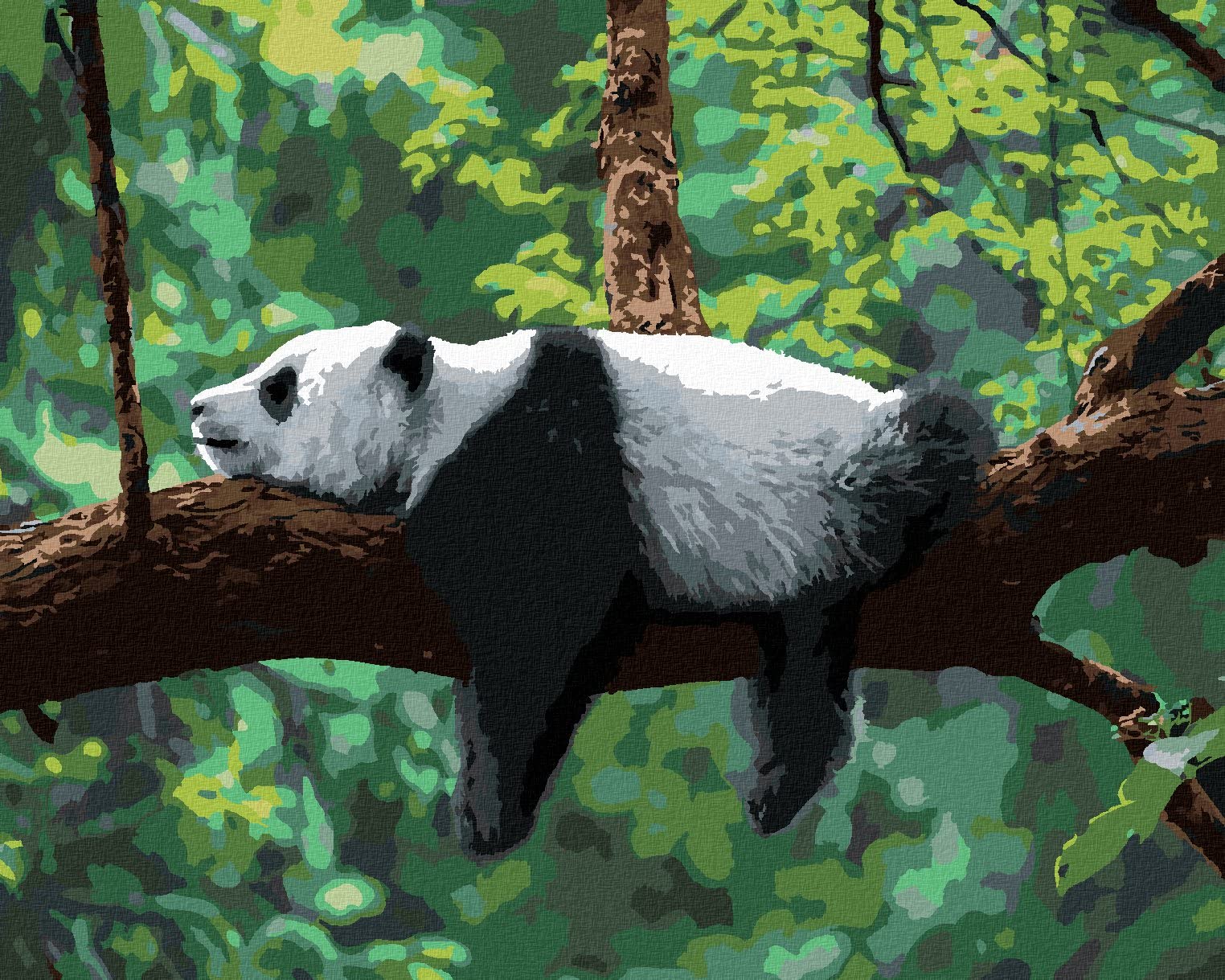 Malowanie według liczb - PANDA na drzewie leżącym 80x100 cm bez blejtramy