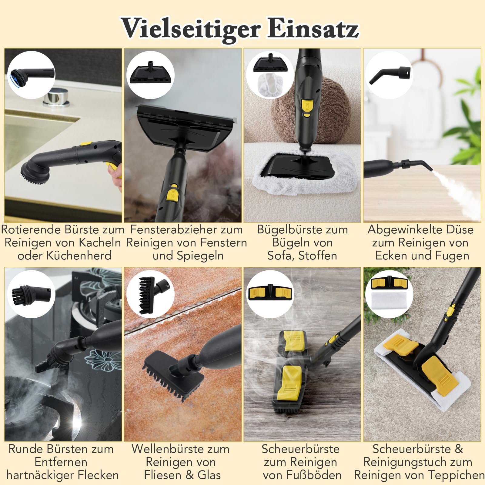COSTWAY Stoomreiniger 2000 W, stoomdruk: max. 4 bar, incl. 19 accessoires, opwarmtijd: 5 min, temperatuur: tot 108 °C, tank: 1,5 l, led- waarschuwingslicht, stoomreiniger voor tapijten, vloeren, ramen