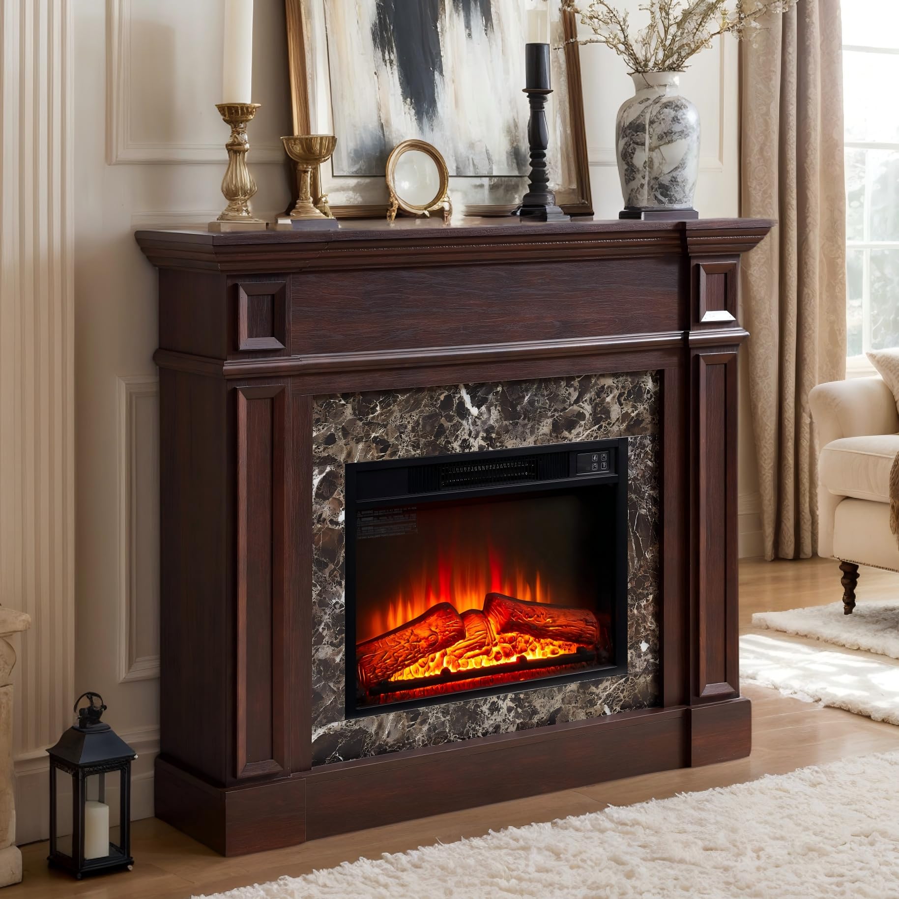 CKEASEAN 46 inch Electric Fireplace with Mantel, Portable Freestanding Wood Stove with Remote Control, 23'' Replaceable Fireplace Insert Heater,1400W