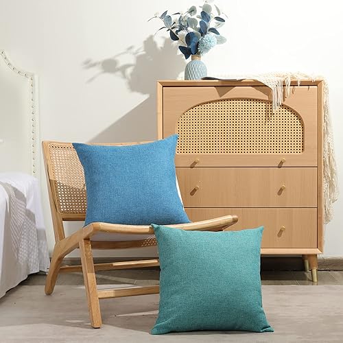 Miniatura 6 de Stellhome Juego de 2 fundas de almohada de arpillera de 18 x 18 pulgadas para sala de estar, almohadas rústicas de lino neutro, color azul