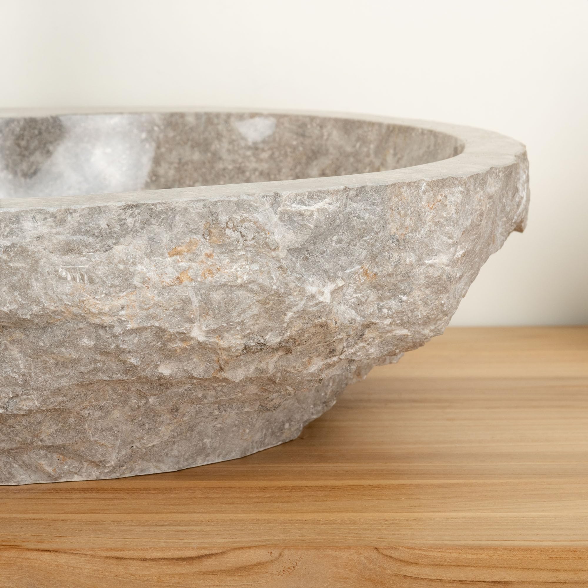 Marmor Aufsatz Waschbecken Erosi 60 cm Hahnloch grau Naturstein Bad Wohnfreuden