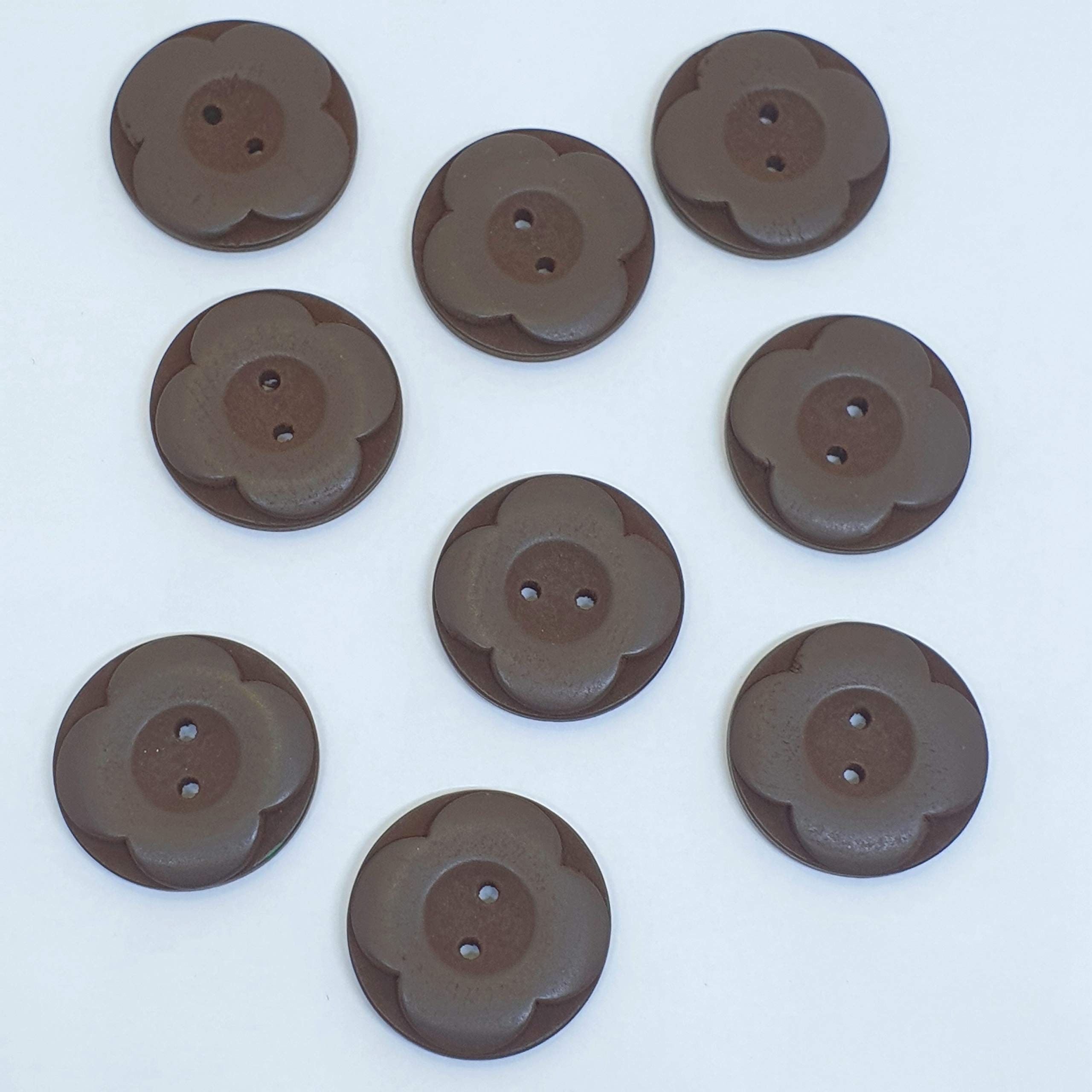 MajorCrafts 12pcs 25mm Carved Flower 2 Holes Round Wood Sewing Buttons Craft Embellishments (Chocolate Brown) - Image 2