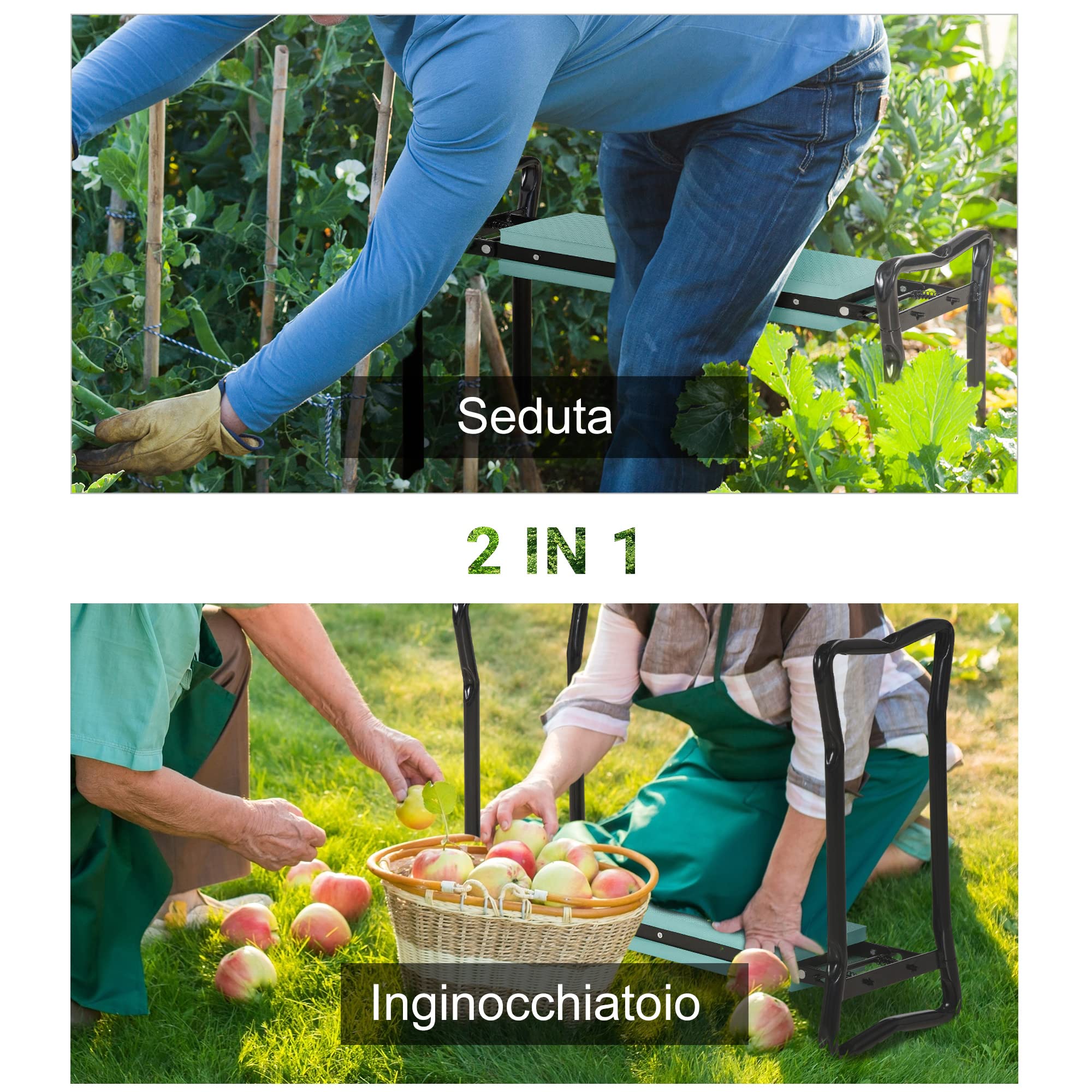 Outsunny Sedia Inginocchiatoio Pieghevole, 58x28x49 cm, Verde e Nero | con Cuscinetto Imbottito, Panca da Giardino, in EVA e Acciaio