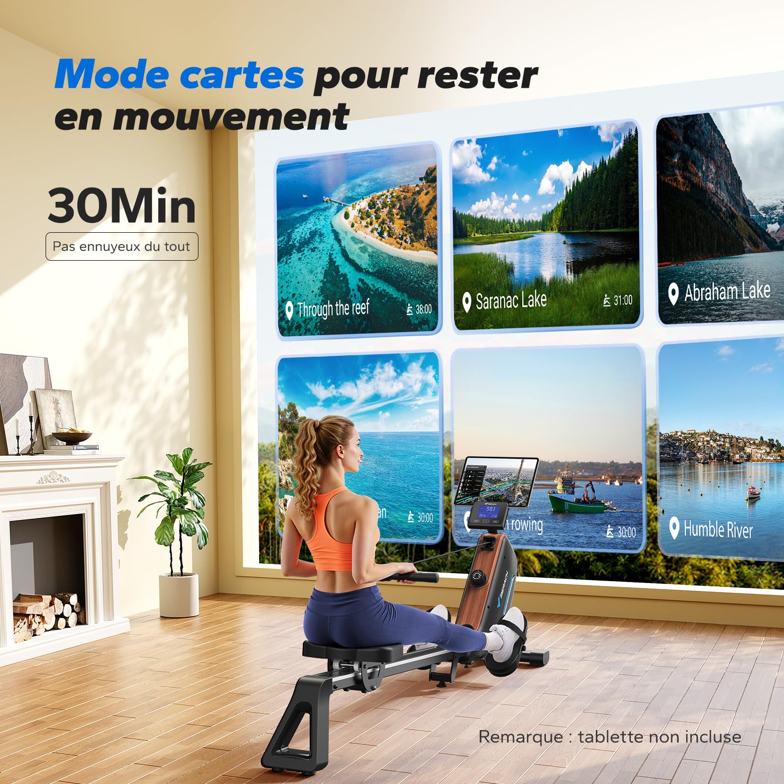 MERACH Rameur d'appartement, Rameur Magnétique Silencieux, Rails Améliorés et Allongés de 130 cm pour Une Plus Grande liberté de Mouvement, équipé d'une Application Exclusive