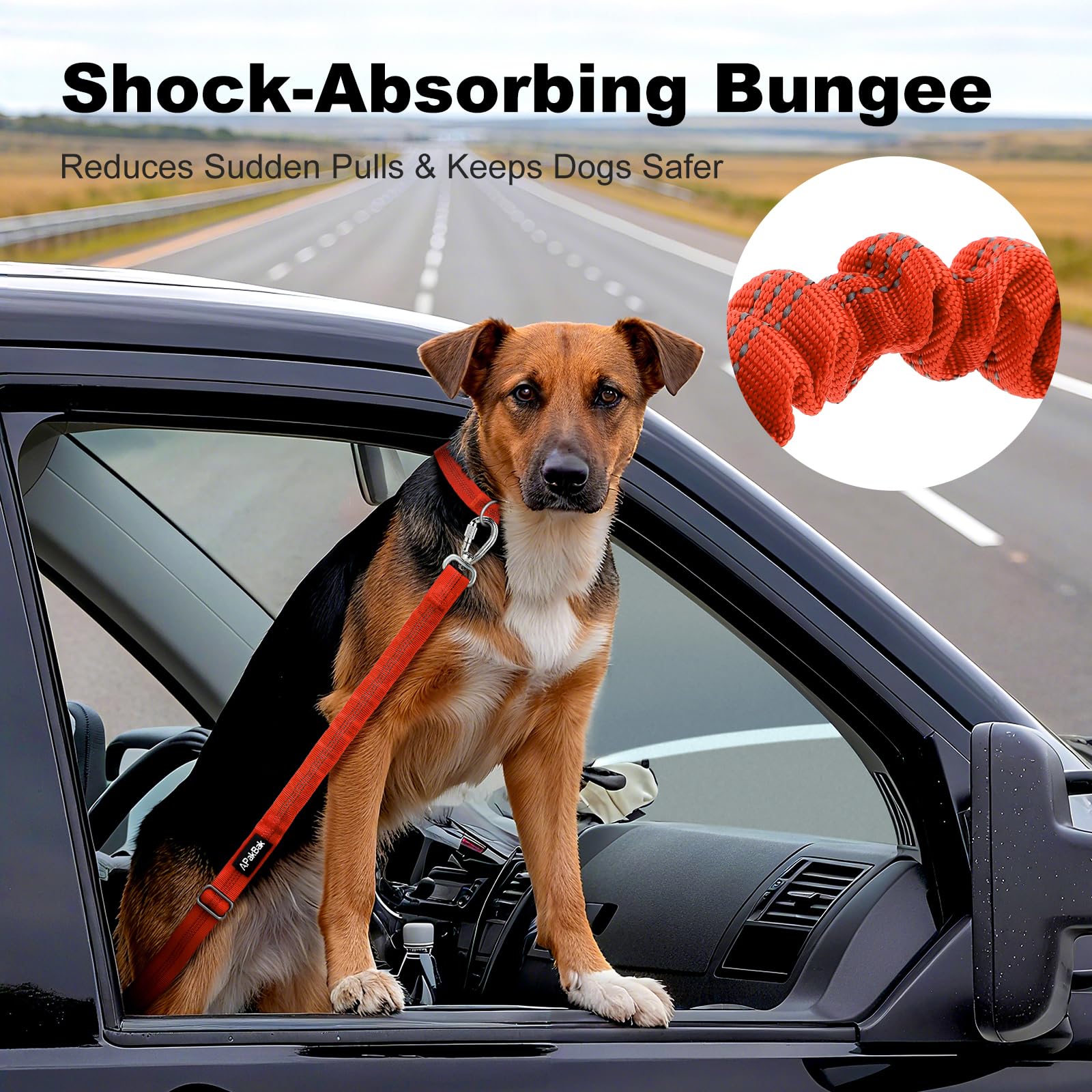 Dog Seat Belt for Car, Adjustable Dog Car Harness Seatbelt for Small Medium Large Dogs, Heavy Duty Travel Safety Restraint with Locking Aluminum Hook & Reflective Nylon Strap, Orange - image 3