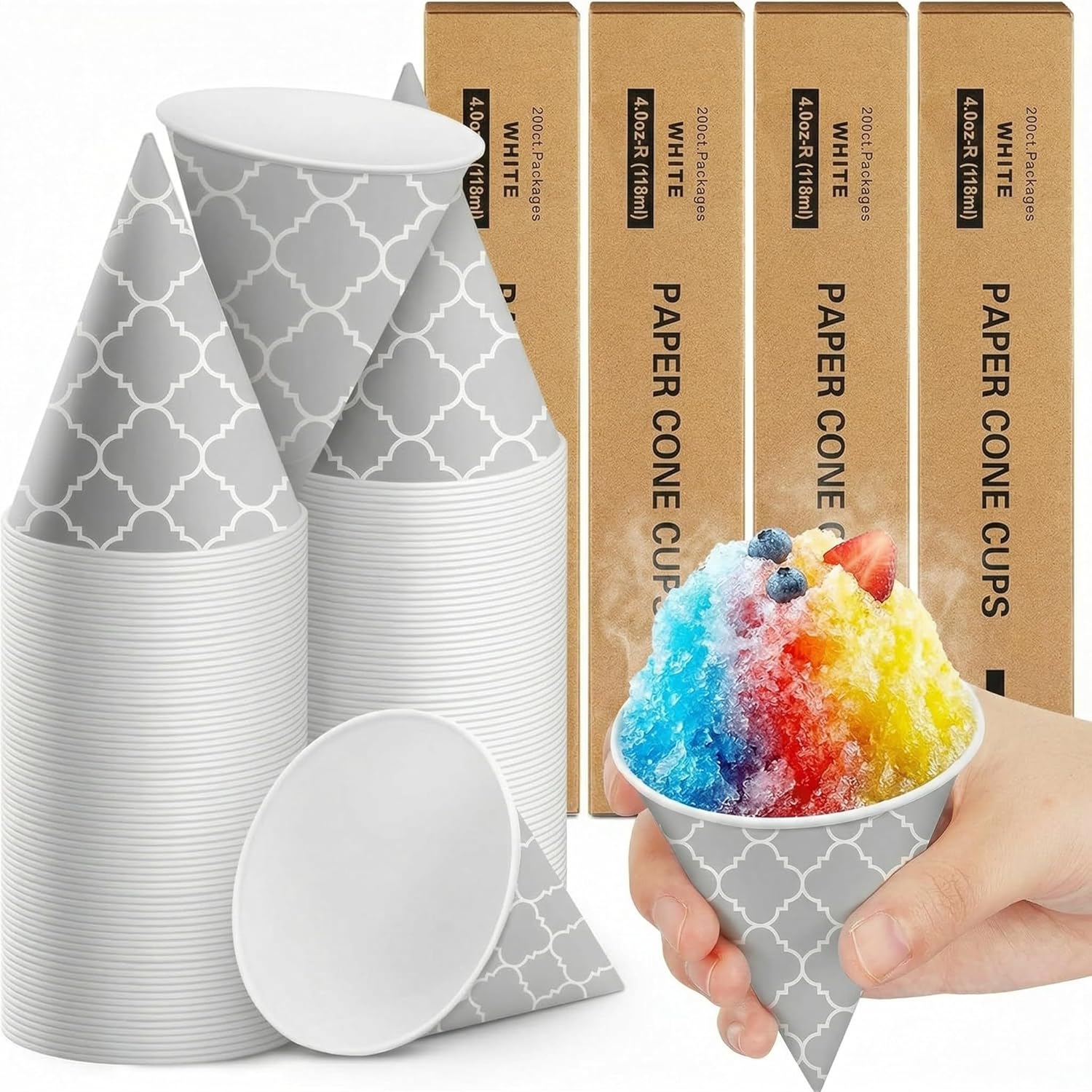 Roshtia 800 Pcs 4 oz Paper Cone Cups Thicken Disposable Snow Cone Cups for Water Dispenser, Bathroom, Shaved Ice, Mouthwash, Restaurants, Home, Office