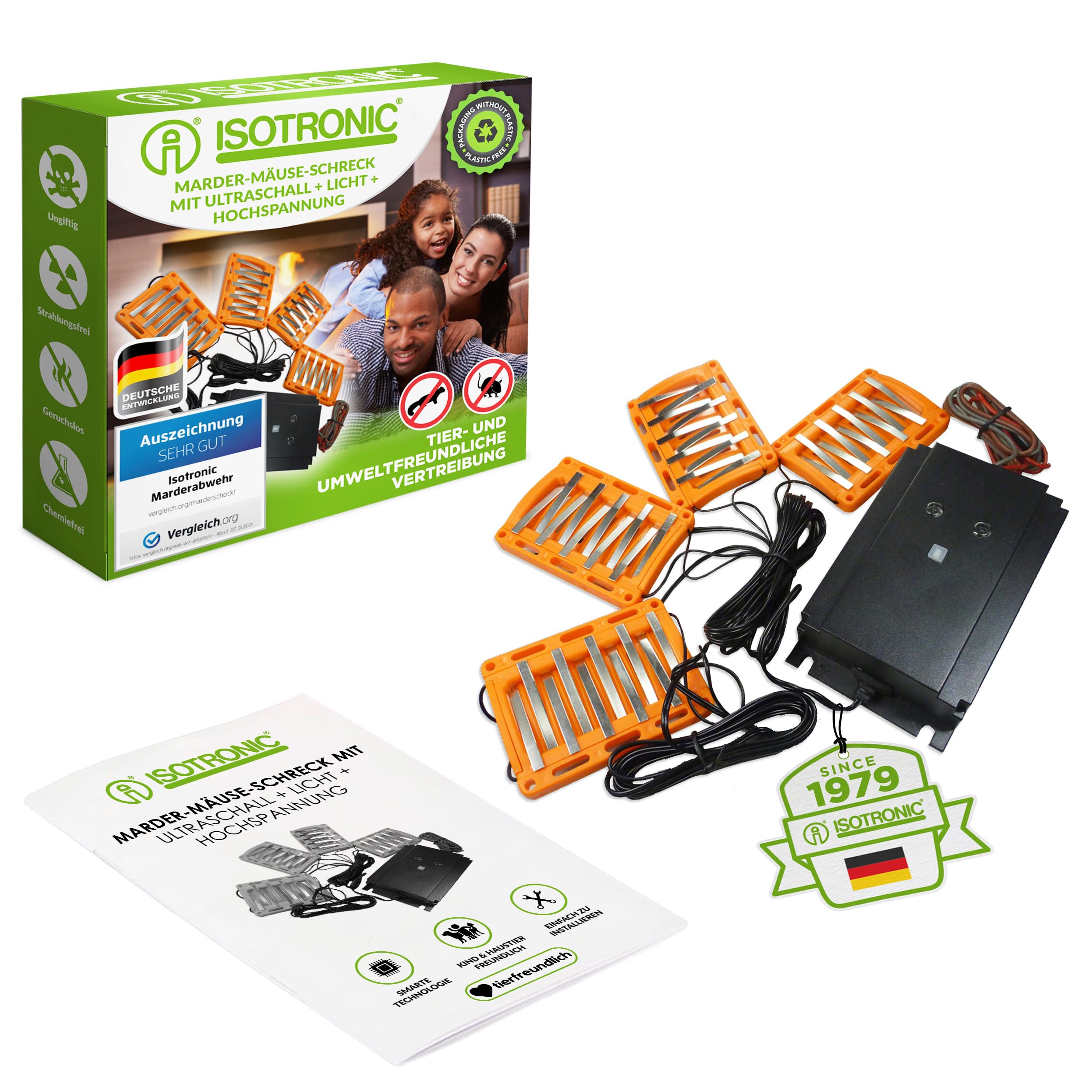 ISOTRONIC 3in1 Marderabwehr Blitz | mit Hochspannung, Blitzlichtfunktion, Hochfrequenz Ultraschall | Marder-Frei Auto KFZ Anschluss Autobatterie | Marderschock Marderscheuche Marderfrei Marderschutz