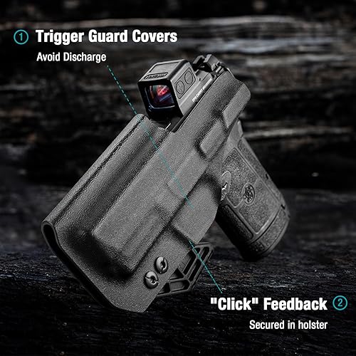 Miniatura 5 de IWB Funda Kydex para ecualizador S&W y M&P 380 Shield EZ - Transporte oculto con pinza y corte óptico - Funda interior de cintura para mano derecha