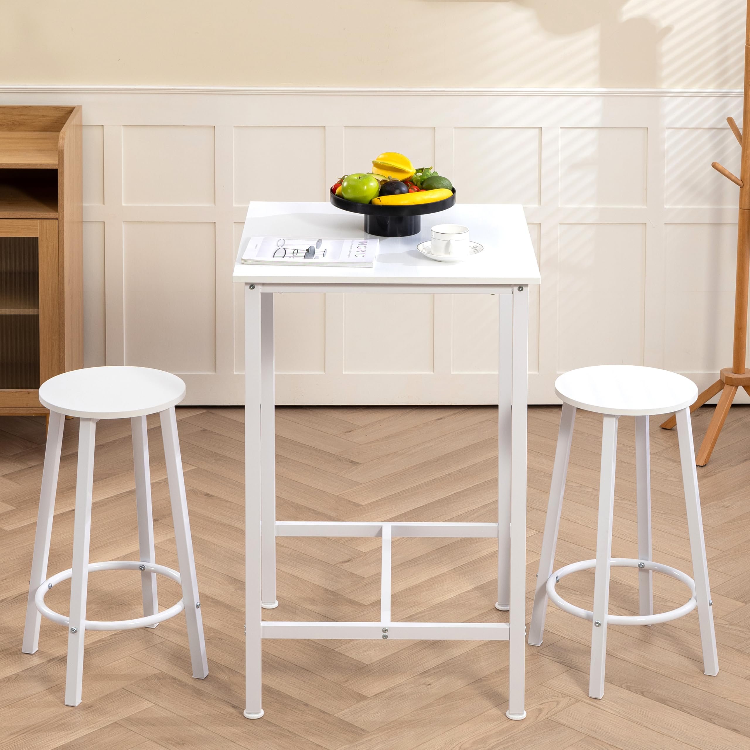 Finnhomy Bar Table Set, 23.6" Pub Table High Top Table, Square Bar Height Table, Bar Table with Stools, Kitchen Table Set for 2, Industrial Breakfast