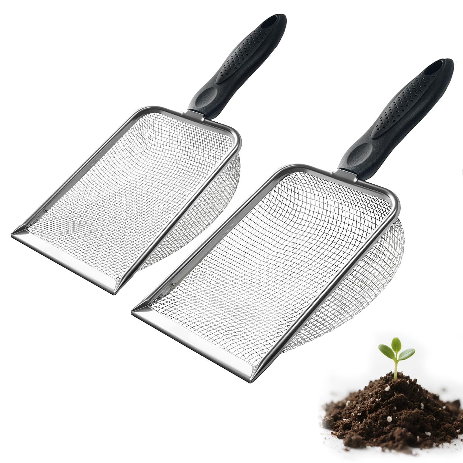 MCSDFN 2 PCS 2-in-1 Gardening Soil Sifter Set with 2/2.8mm Mesh, Garden Sieve & Shovel Sifter Screen Potting Scoop for Sand, Dirt, Rock Compost,