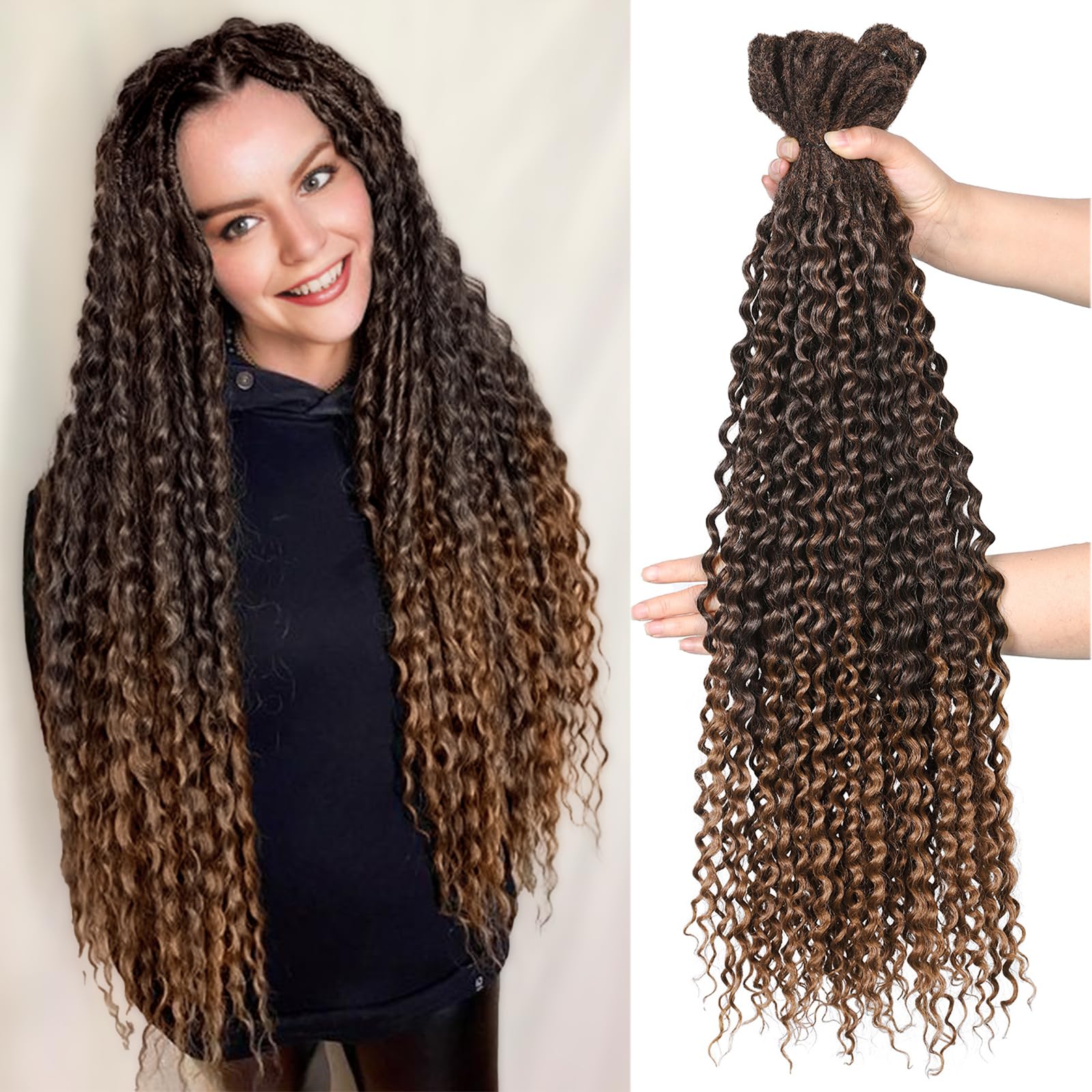 WIGER Ombre Brown Curly Dreads Extension Wavy Double Ended Dreadlock Hair Weave DE Brown Wavy Twisted Dreadlock Handmade Synthetic Soft Locs Hair