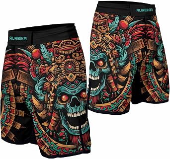 Mens Jiu Jitsu Shorts Aztec Design MMA Fight Shorts for No-Gi BJJ and Combat Workouts