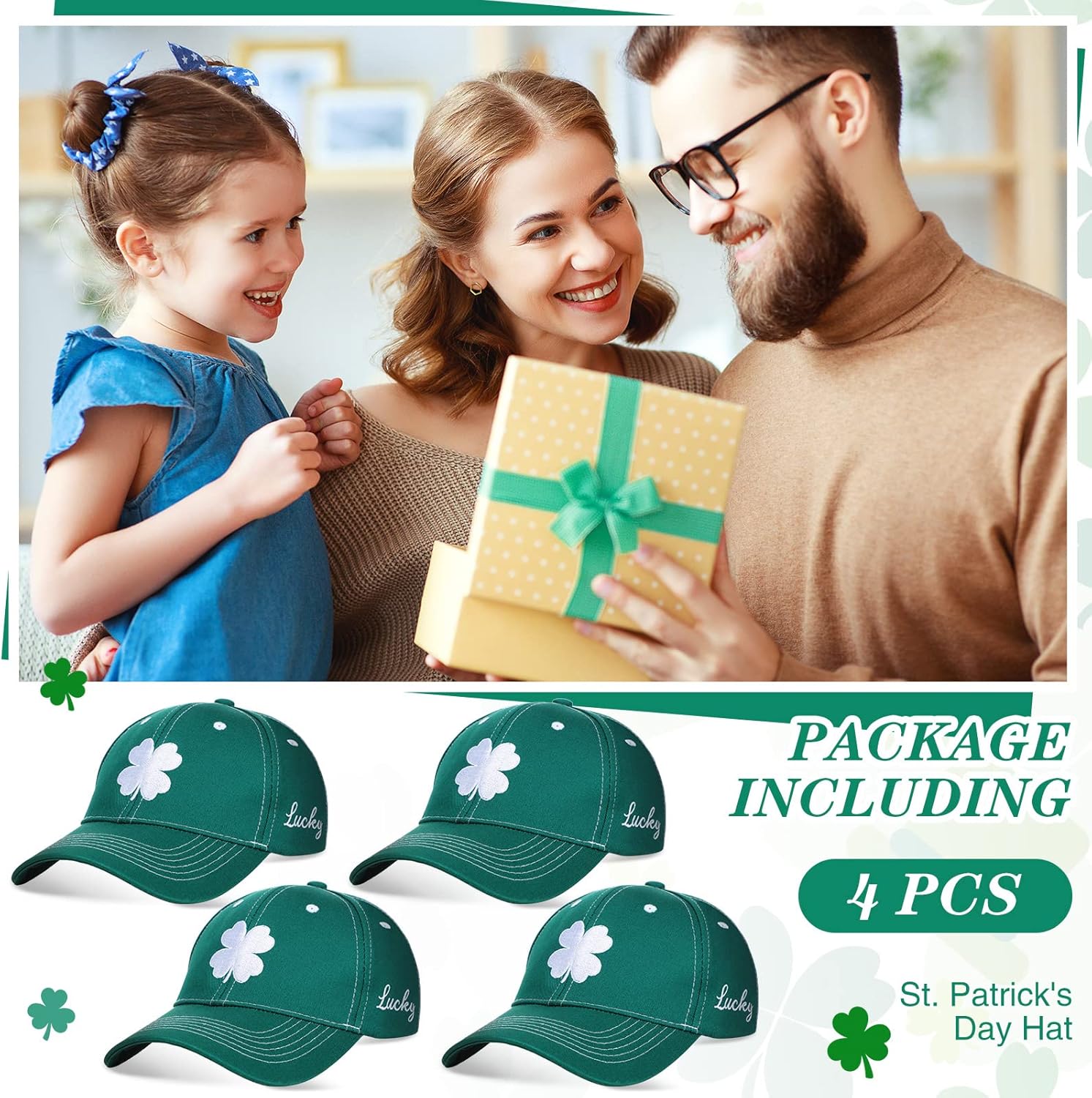 Tigeen 4 Pcs St. Patrick's Day Baseball Hat Shamrock Baseball Cap Irish Hat Clover Embroidered Irish Gifts for Men Women - Image 6