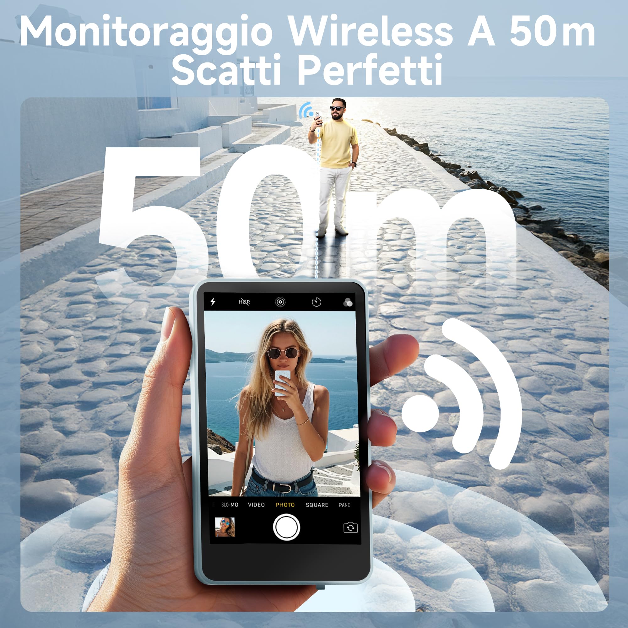 SYNCO XView Vlog Selfie Monitor Schermo 4K per iPhone e Android, Wireless Magnetico Telecamera Posteriore Phone Monitor con Gamma 164FT, Batteria 3H, Altoparlante Integrato per Youtube TikTok(Blu)