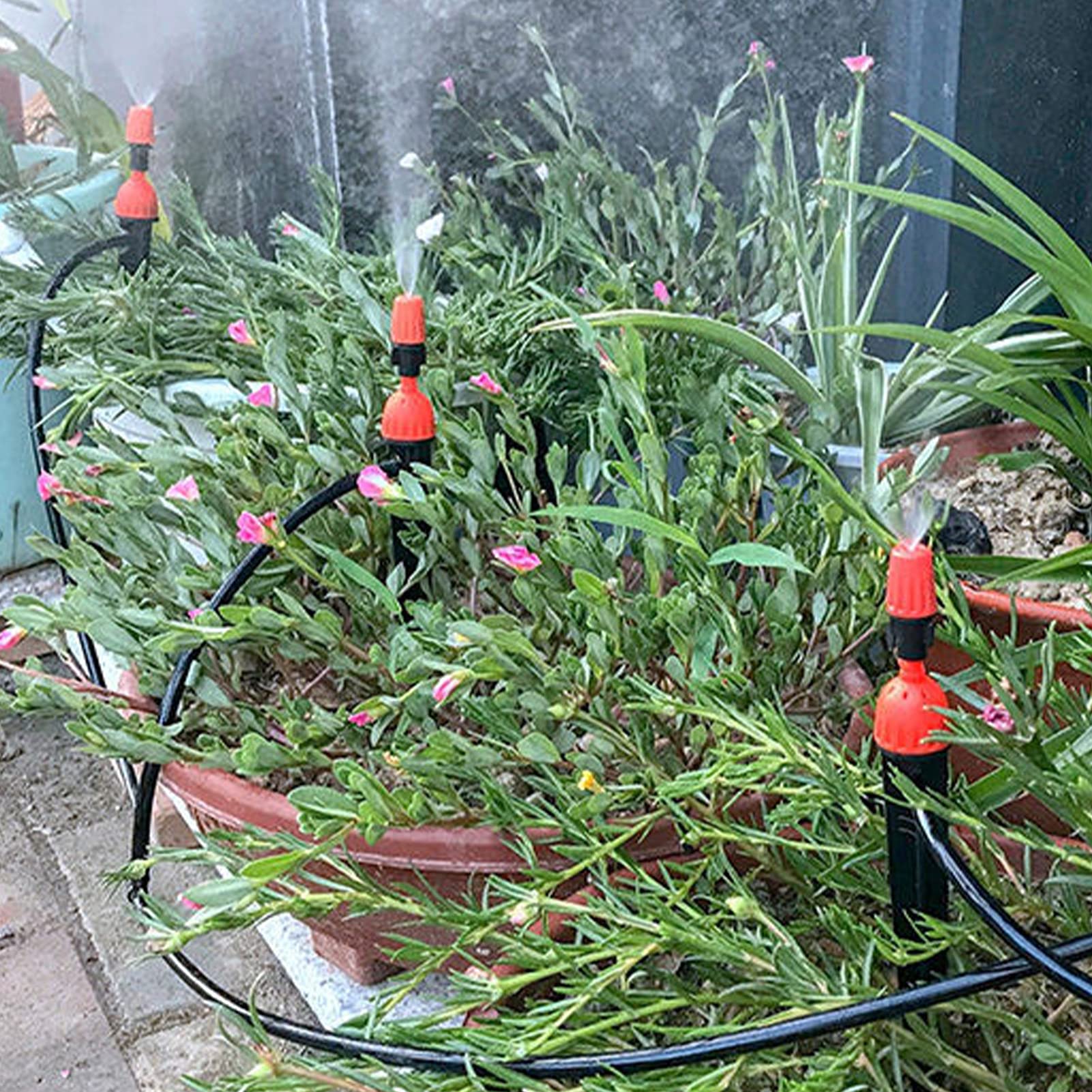 Irrigazione a Goccia, Irrigatore a Nebulizzazione per Tubi 8/11 Dispositivi Fai Te con Lunghezza Tubo 49,2 Piedi, Irrigazione Automatico Ugelli per Irrigatori a Nebulizzazio