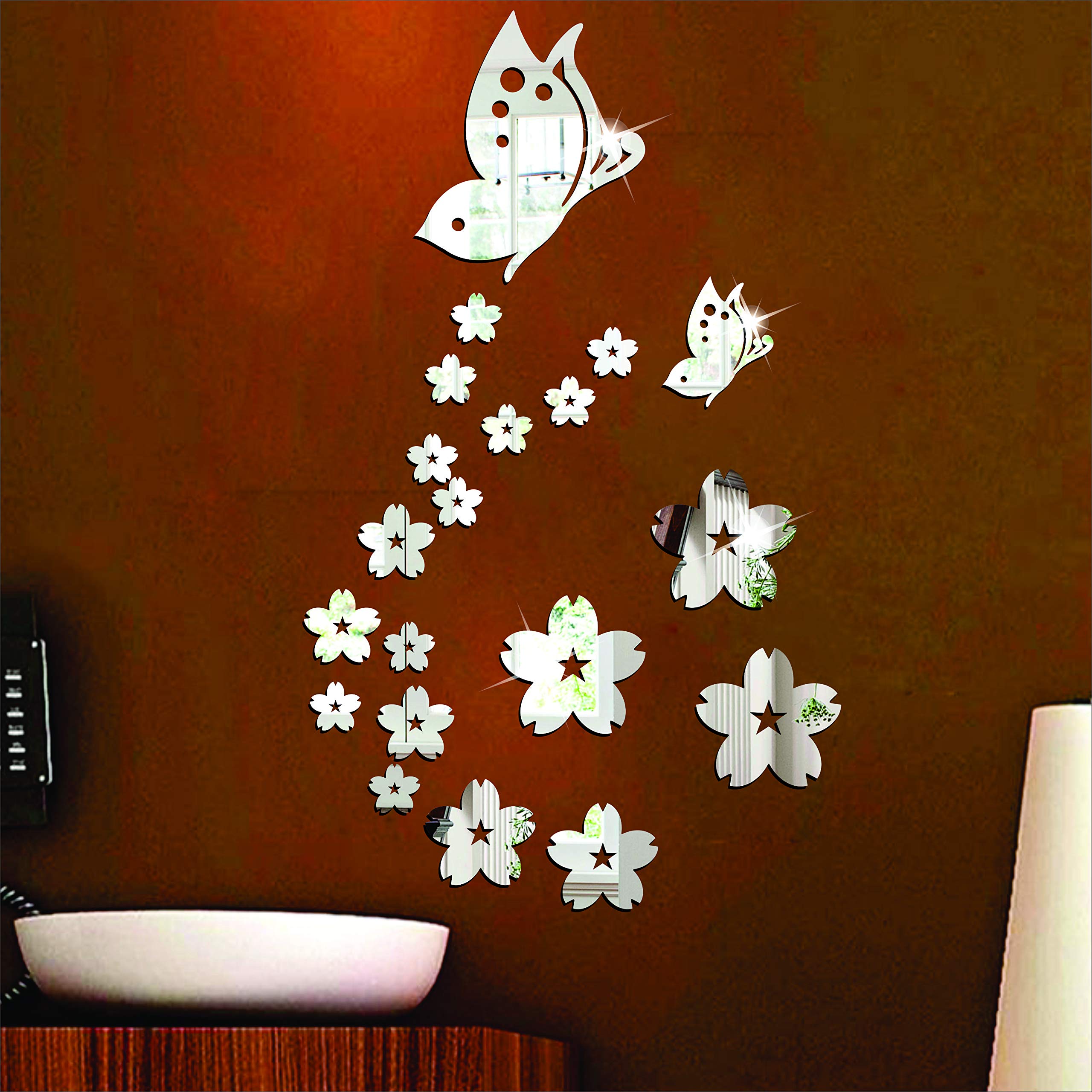 Wall1ders 21 Butterfly & Flower Silver, Mirror Stickers for Wall, Acrylic Stickers, Wall Mirror Stickers, Wall Stickers for Bedroom, Hall, Home Offices (B07TSJNFSH) Amazon Price History, Amazon Price Tracker