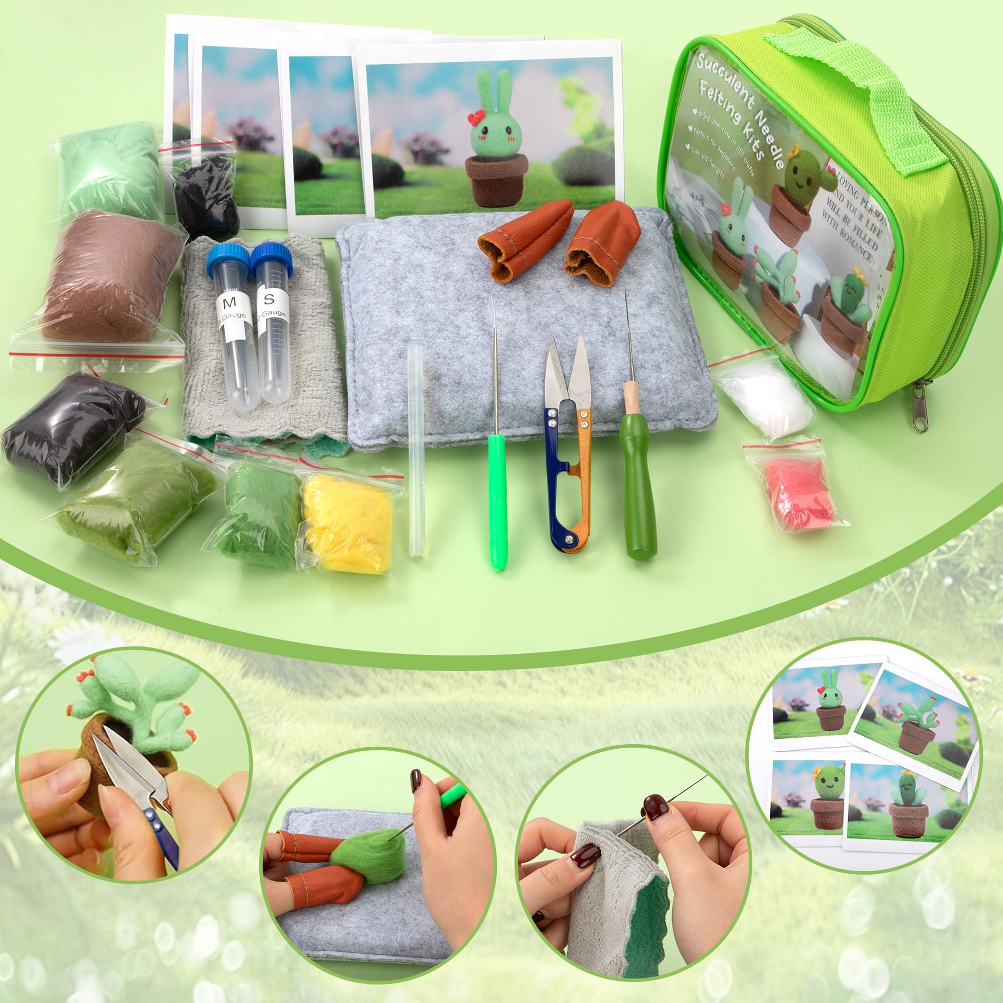 Jeesblsy Feutrage de Laine, Kit de Feutrage à L'aiguille Laine de Bricolage pour Débutants 4PCS, Décorations en Feutre Faites à La Main, Comprend Tampon de Feutrage et Outils de Feutrage de Base