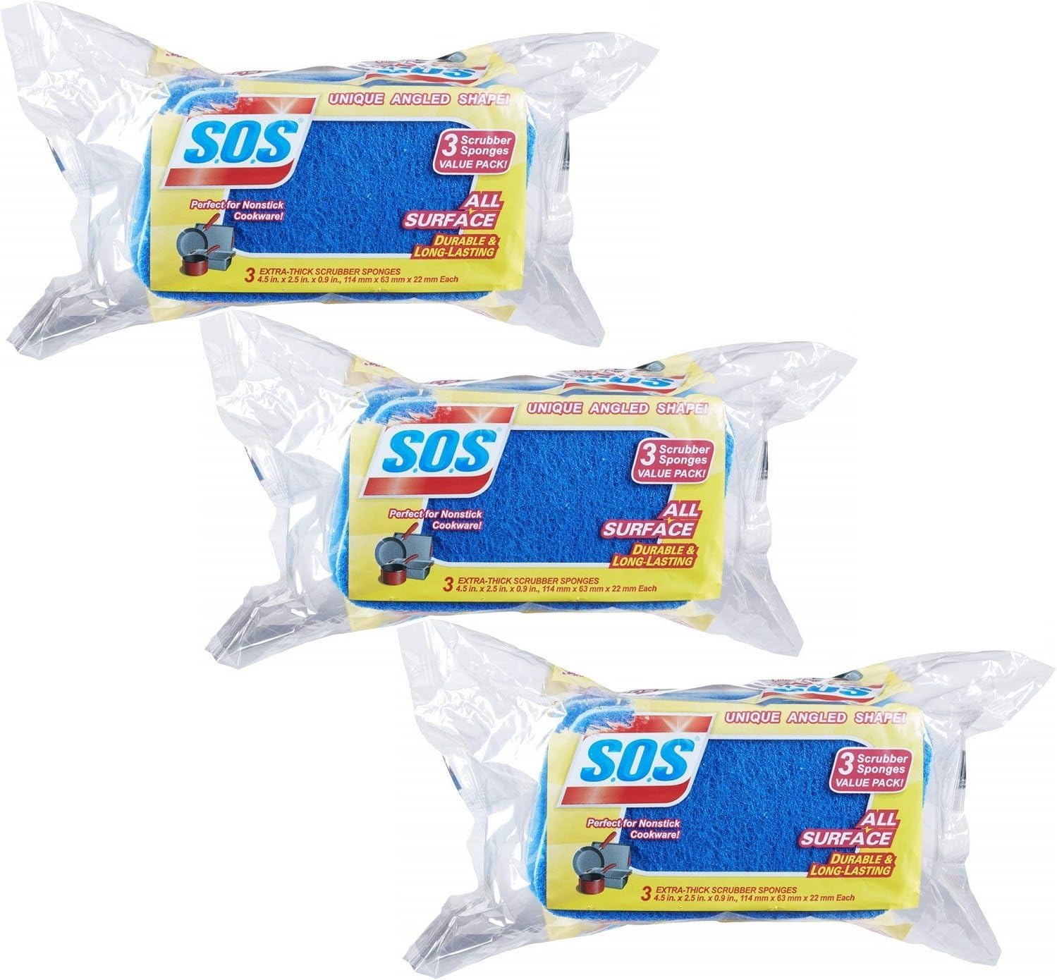 S.O.S All Surface Scrubber Sponge, 9 Sponges (3 Count, Pack of 3)
