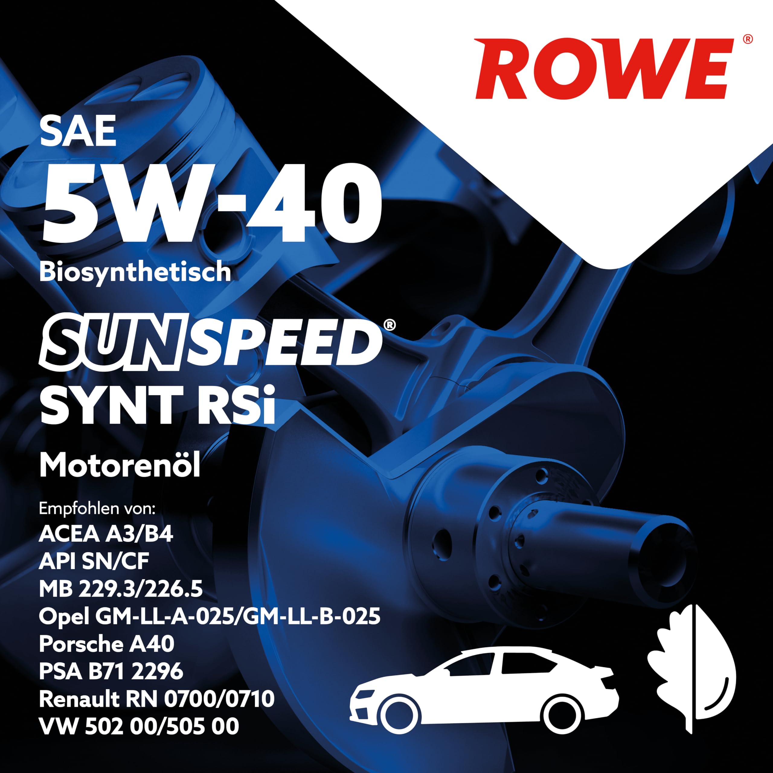 ROWE SUNSPEED SYNT RSi SAE 5W-40, 5 Liter, Mehrbereichs-Motorenöl | Mehrbereichs-Motoröl biosynthetisch für Pkw-Otto- und Dieselmotoren, Art. Nr. 4920068