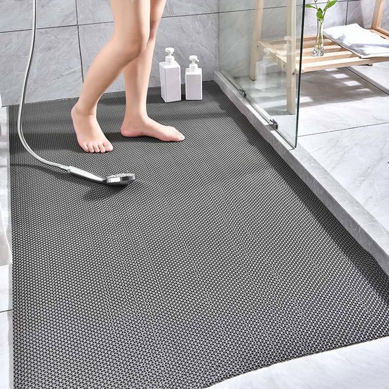 Washable Anti Mould Large Shower Mat Non Slip Anti Mould, Bath Mat, PVC Shower Non Slip Mat, Non Slip Shower Mats for Inside Shower for Bathroom Floor(Grey,120 x 200 cm)