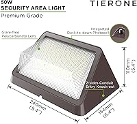Vista 2 de TIERONE Paquete de pared LED de 50 W, fotocélula del atardecer al amanecer, accesorio de iluminación para áreas de seguridad comercial al aire