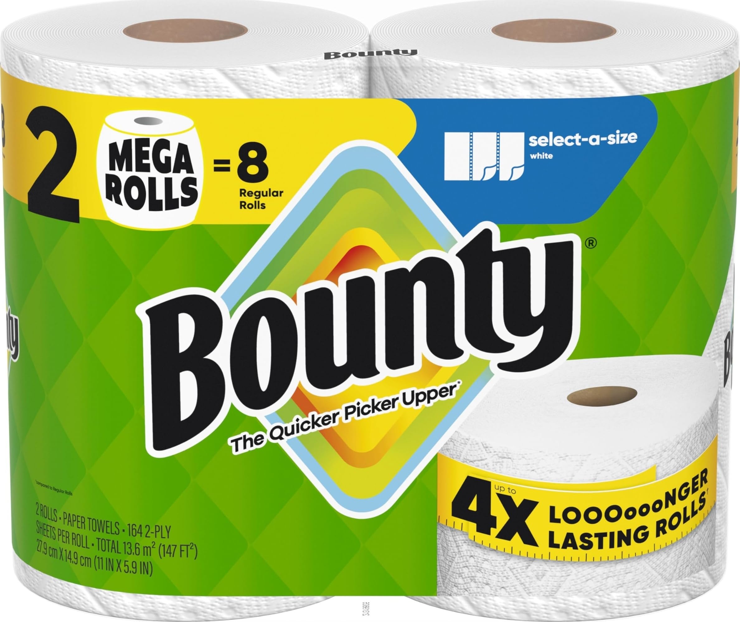 Select-A-Size Paper Towels by Bounty – 2 Rolls (164 Sheets), Paper, White, Model P_9336