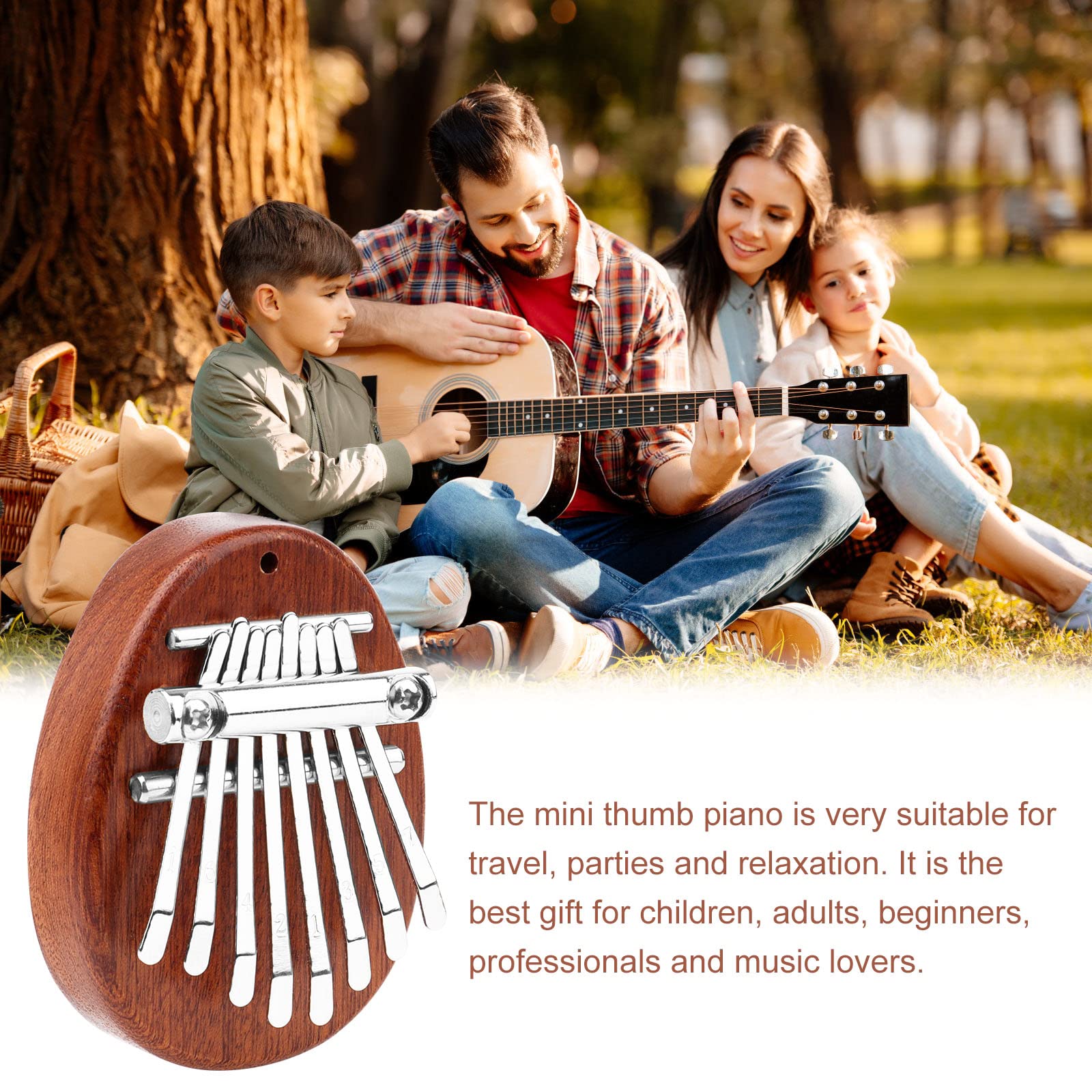 Kalimba A 8 Tasti In Legno Massello - Pianoforte Per Pollice Portatile Per Bambini E Principianti Con Cordino - Foto 10