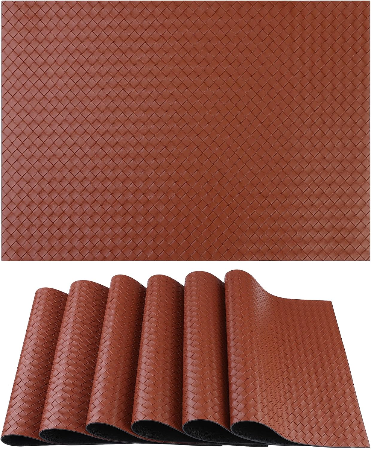 Faux Leather Embossed Weaved Placemats Set of 6 for Kitchen Dining Table Decor Heat-Resistant Table Placemats Non-Slip Table Mats 17 * 12in Black
