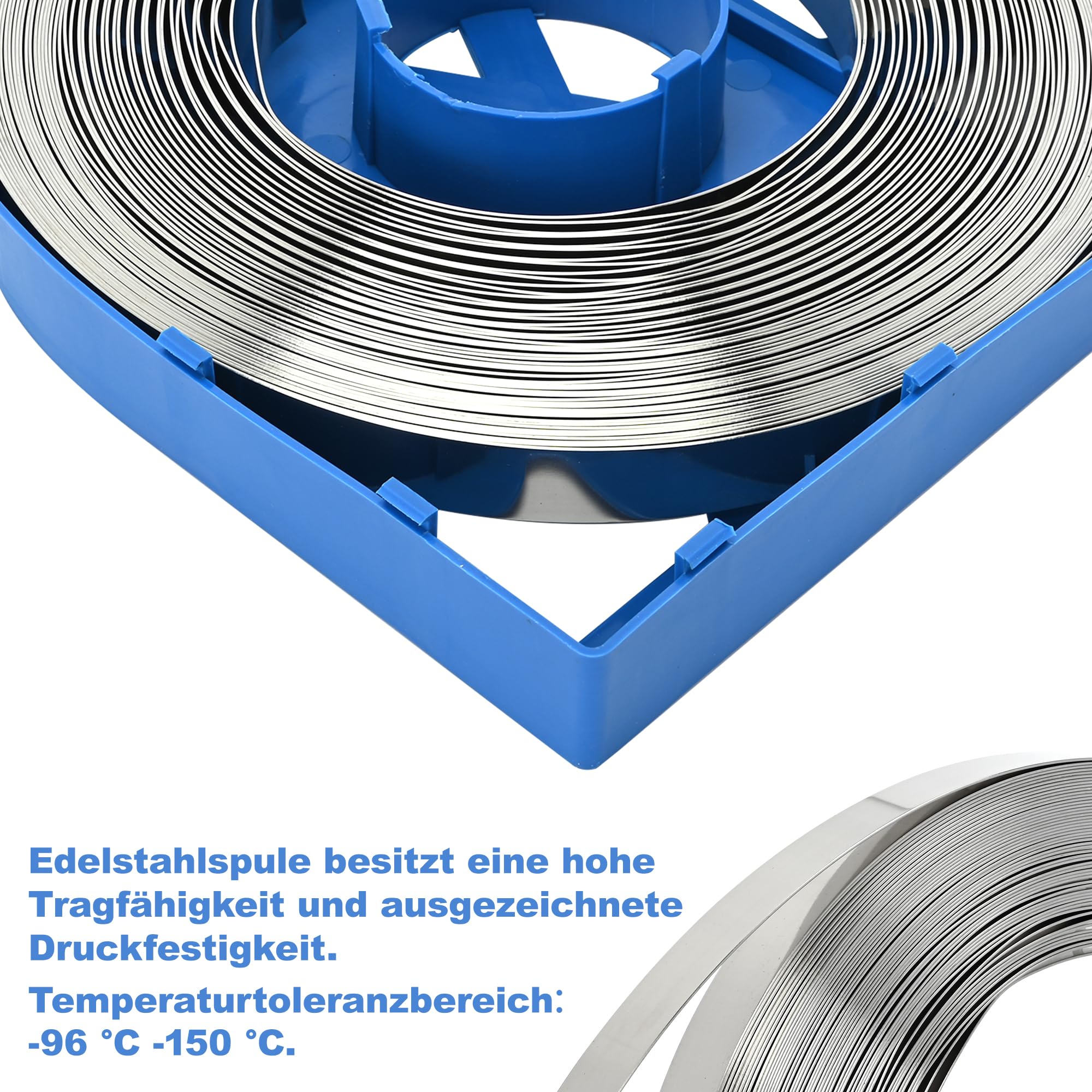 MYOYAY Edelstahl Stahlband Erdungsband 19mm x 30m Profi Stahlkabelbinder Montageband Umreifungsbandspule
