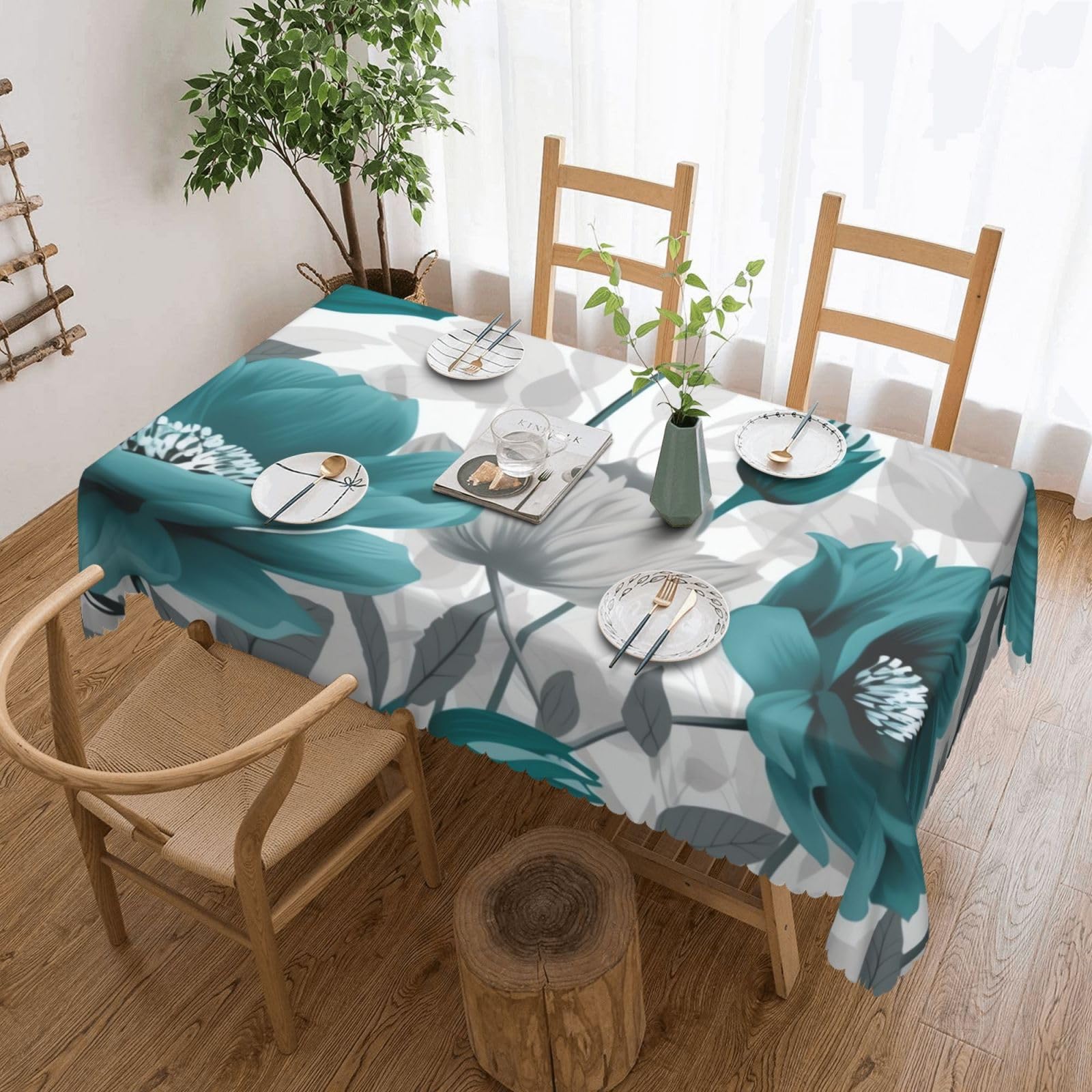 Nappe décorative réutilisable au design floral bleu sarcelle haut de gamme