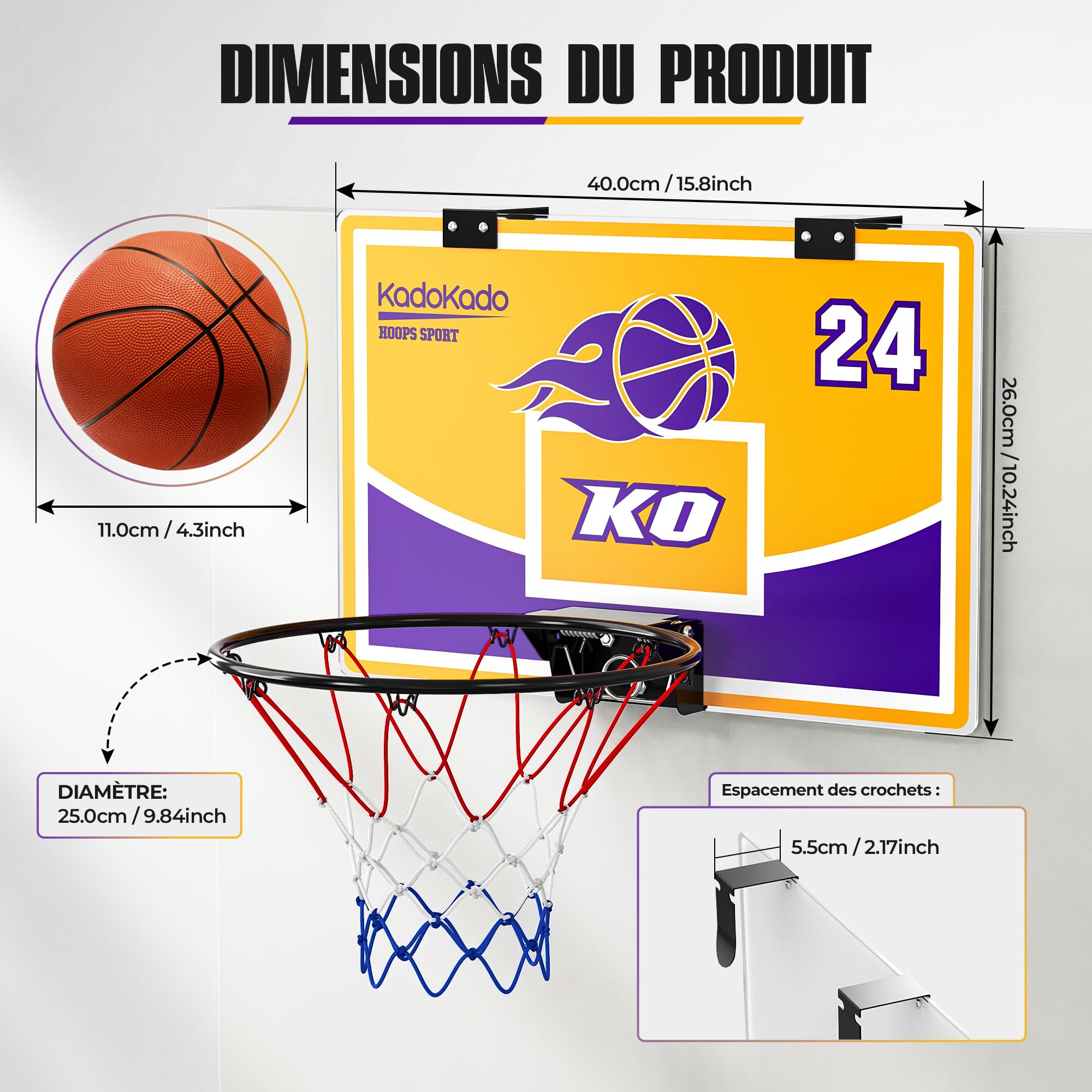 Panier de Basket Interieur Mini Panier Basket Enfant pour Chambre Mural avec 2 Ballons Panneau Repliable Coffret, Cadeau Anniversaire Jeu de Basket Jouet Garçons Fille