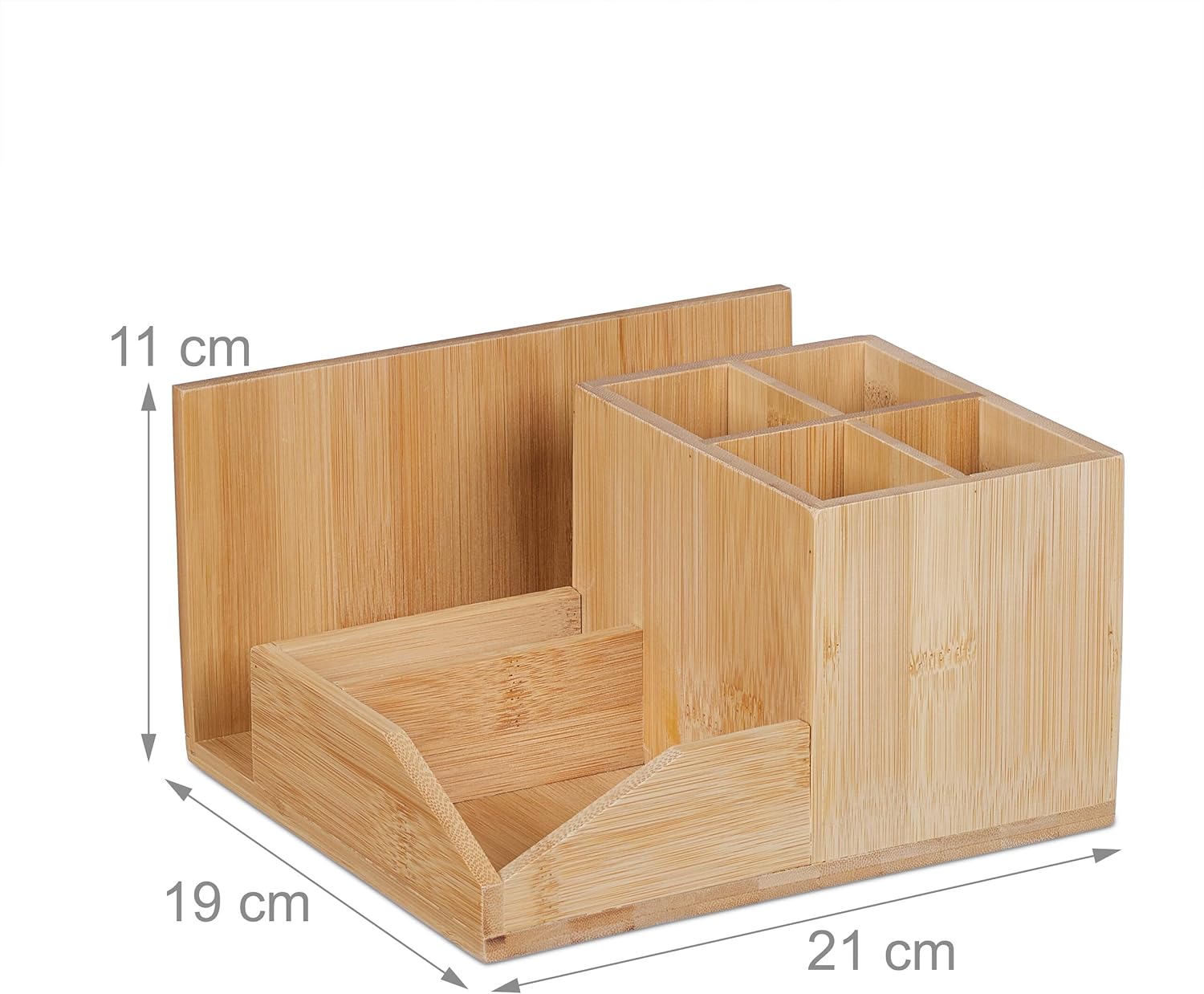 Relaxdays Desk Organiser, 7 Compartments, Pen & Document Holder, Utensil Box, HxWxD: 11 x 21 x 19 cm, Bamboo, Natural