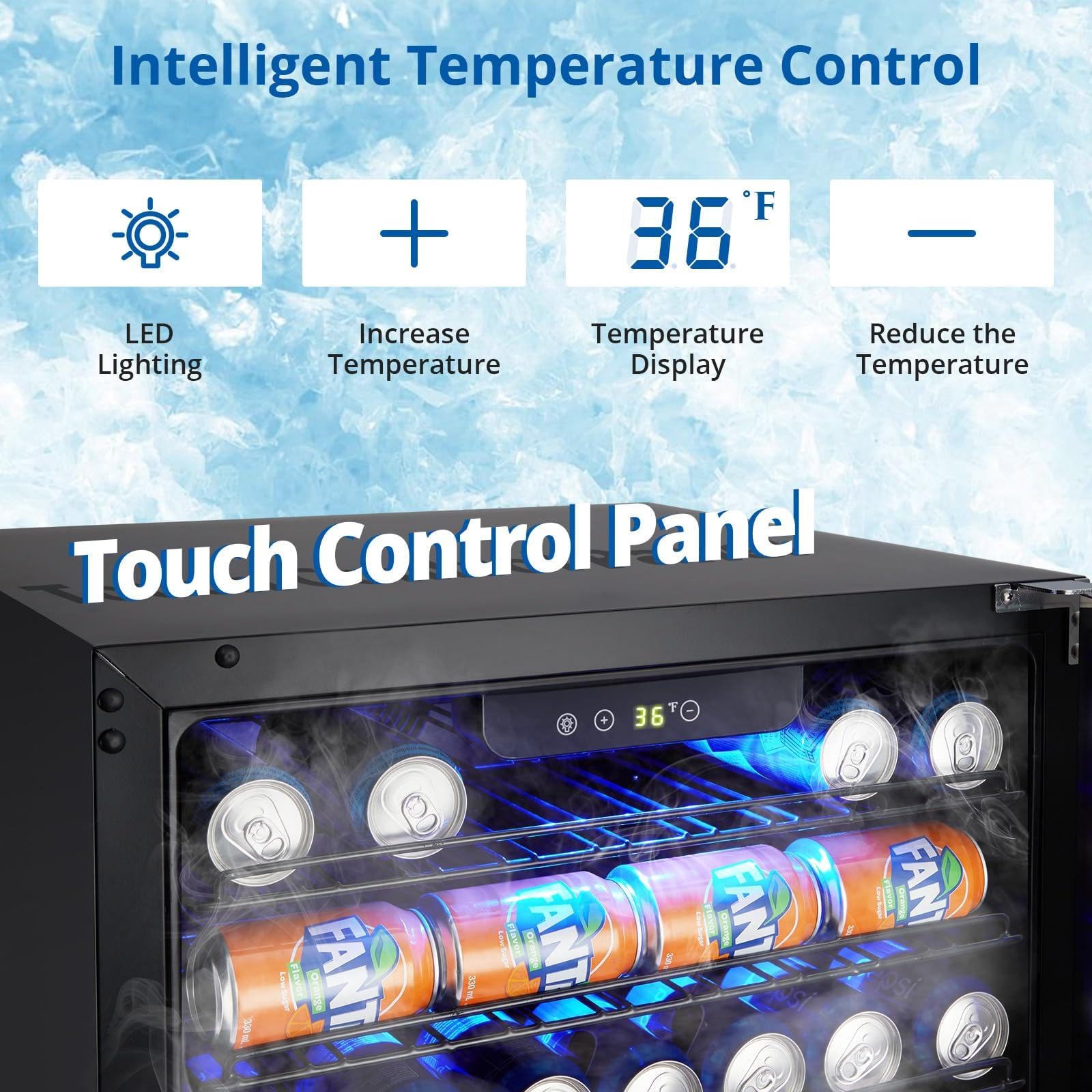 TROPOW LED Lighting Adjustable Temperature Beverage Refrigerator, 166 Cans Capacity, Air-cooled Constant Temperature, Safety Lock, Front Ventilation - 24 Inch Drink Fridge
