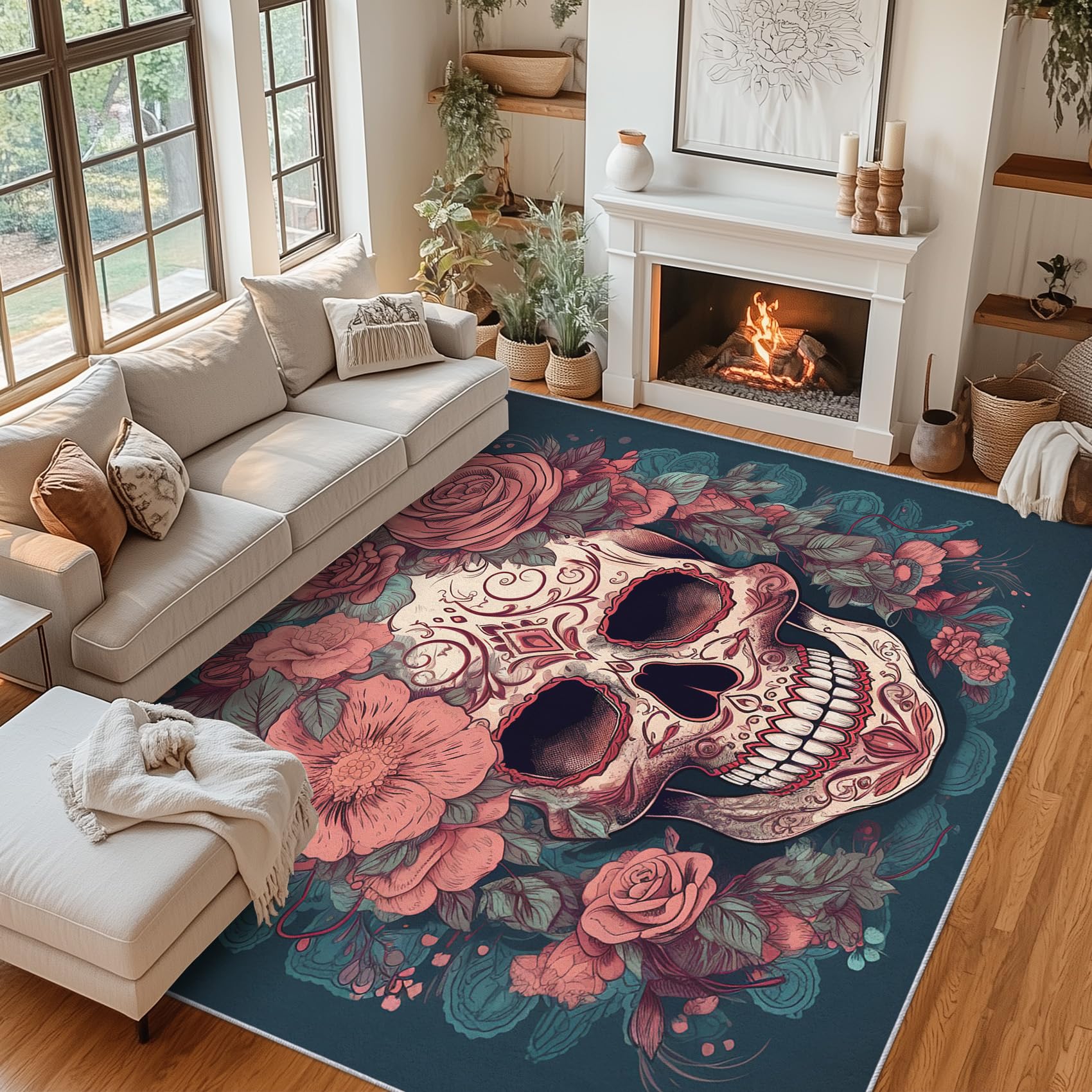 Moquette pour salon et bureau au motif crâne en sucre pour réveiller votre décoration