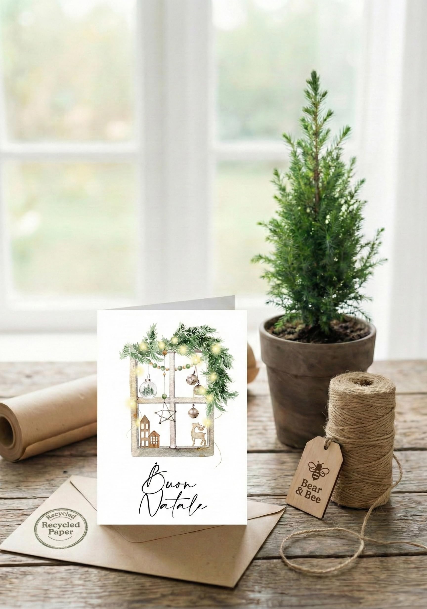 Biglietti natalizi italiani A6 con buste kraft riciclate – Set 30 pezzi